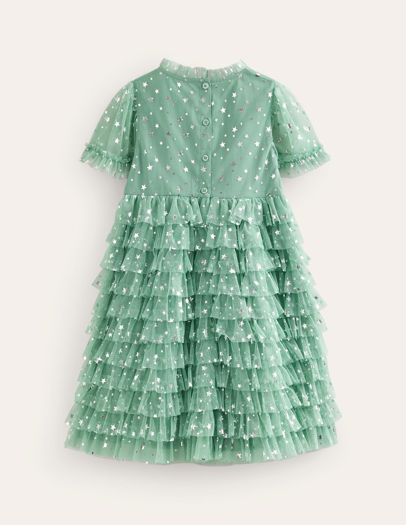Ruffle Tulle Star Dress-Csarite Green Foil Stars-2