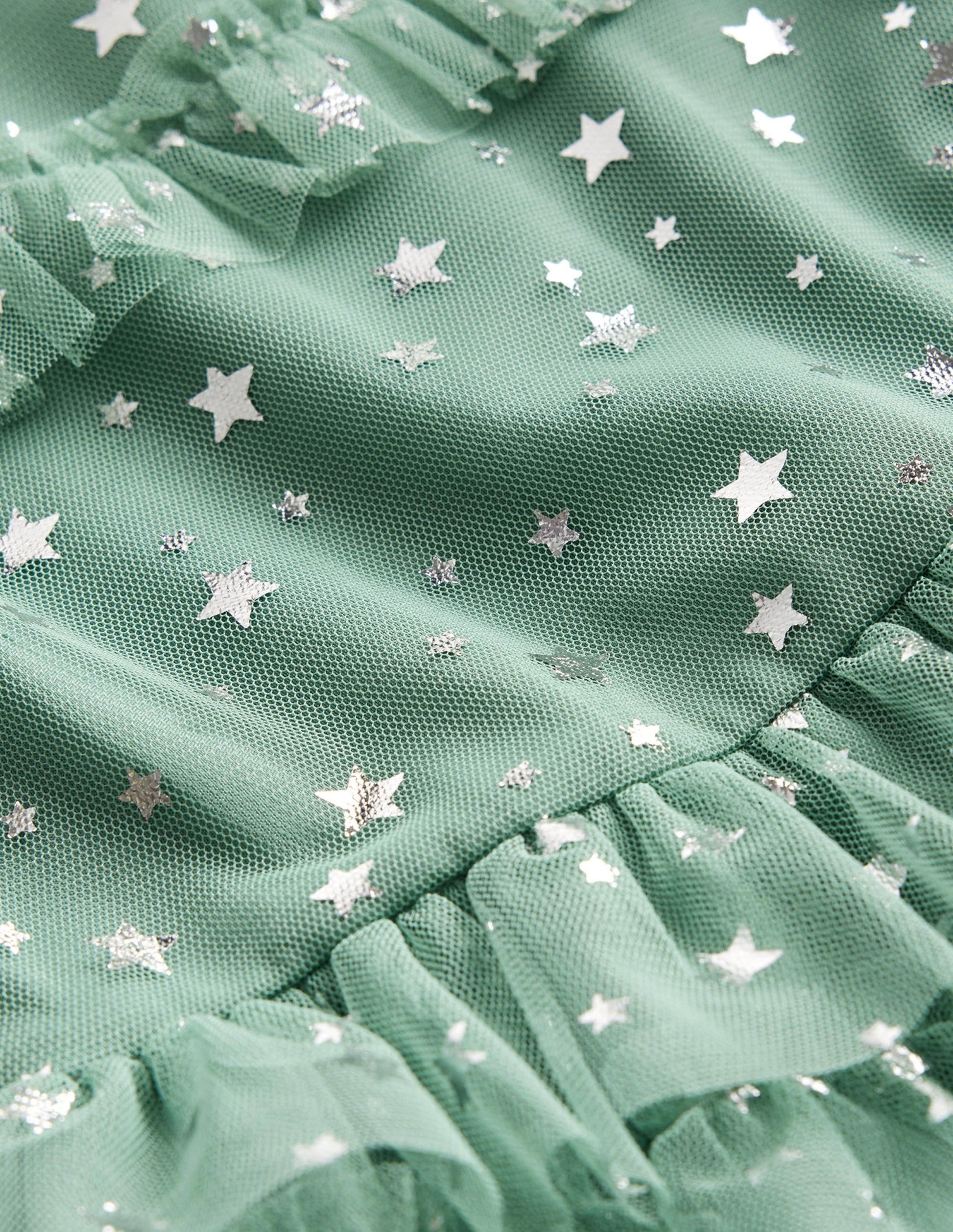 Ruffle Tulle Star Dress-Csarite Green Foil Stars-3