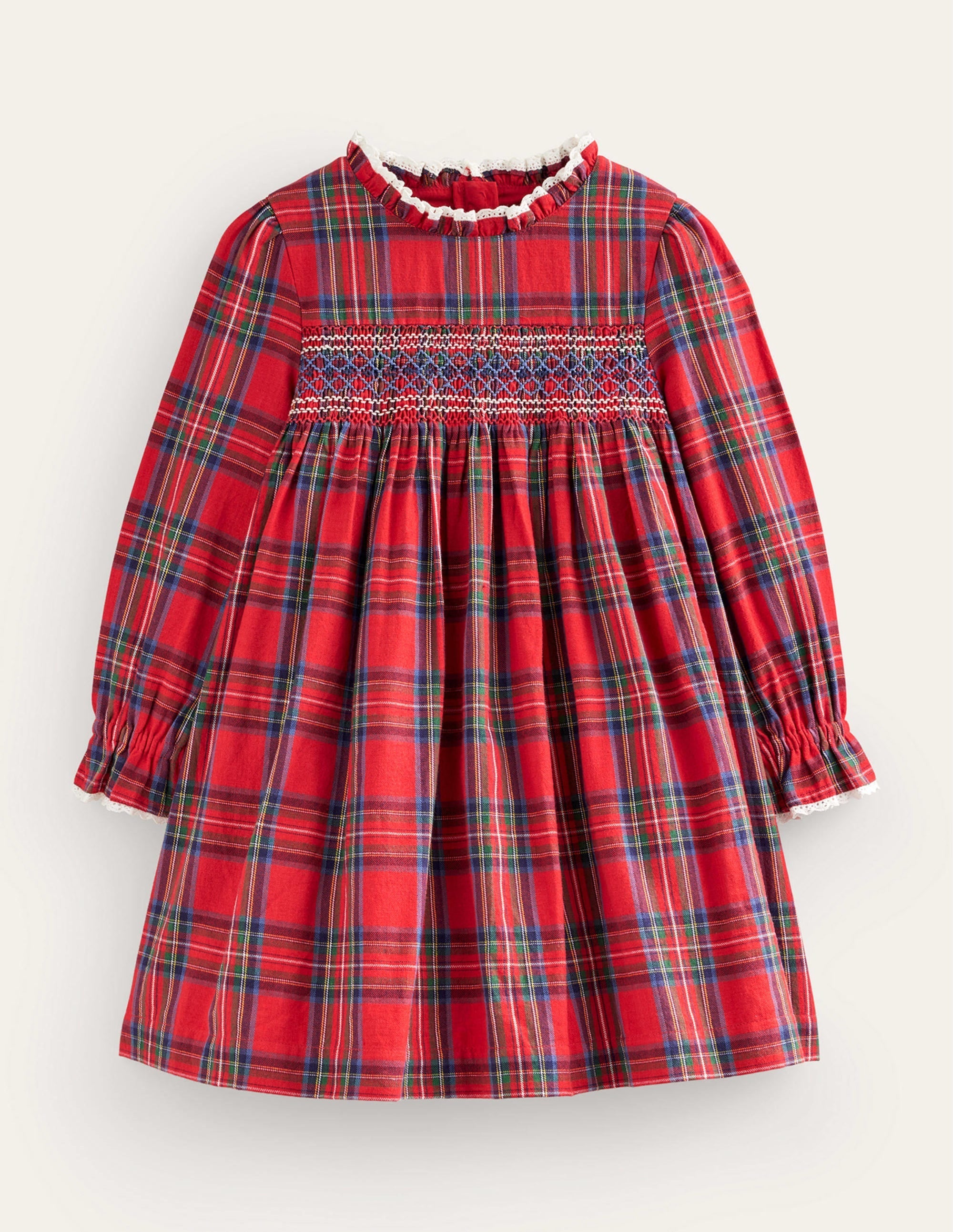Smocked Heritage Check Dress-Red / Blue Check - Image 1