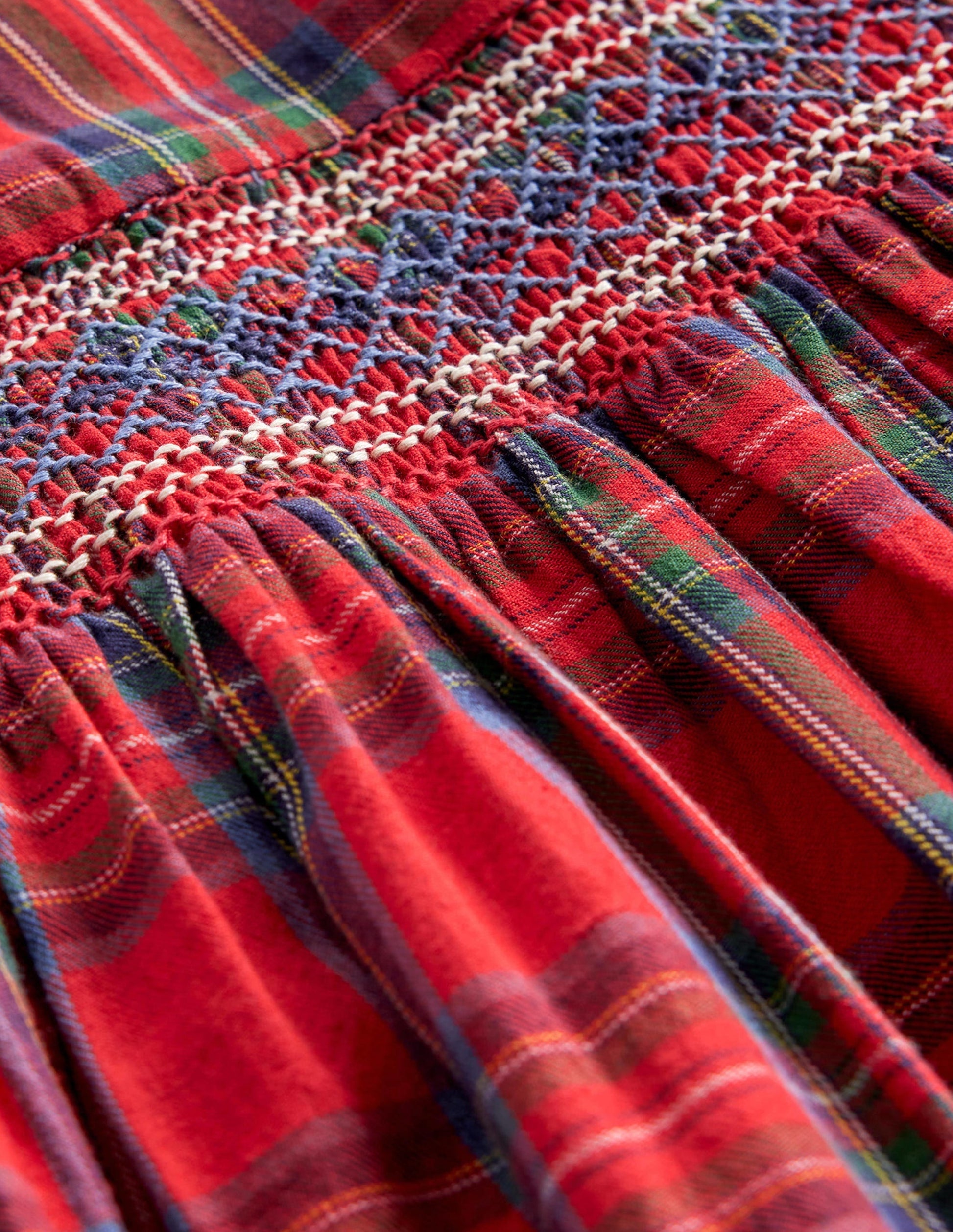 Smocked Heritage Check Dress-Red / Blue Check-3