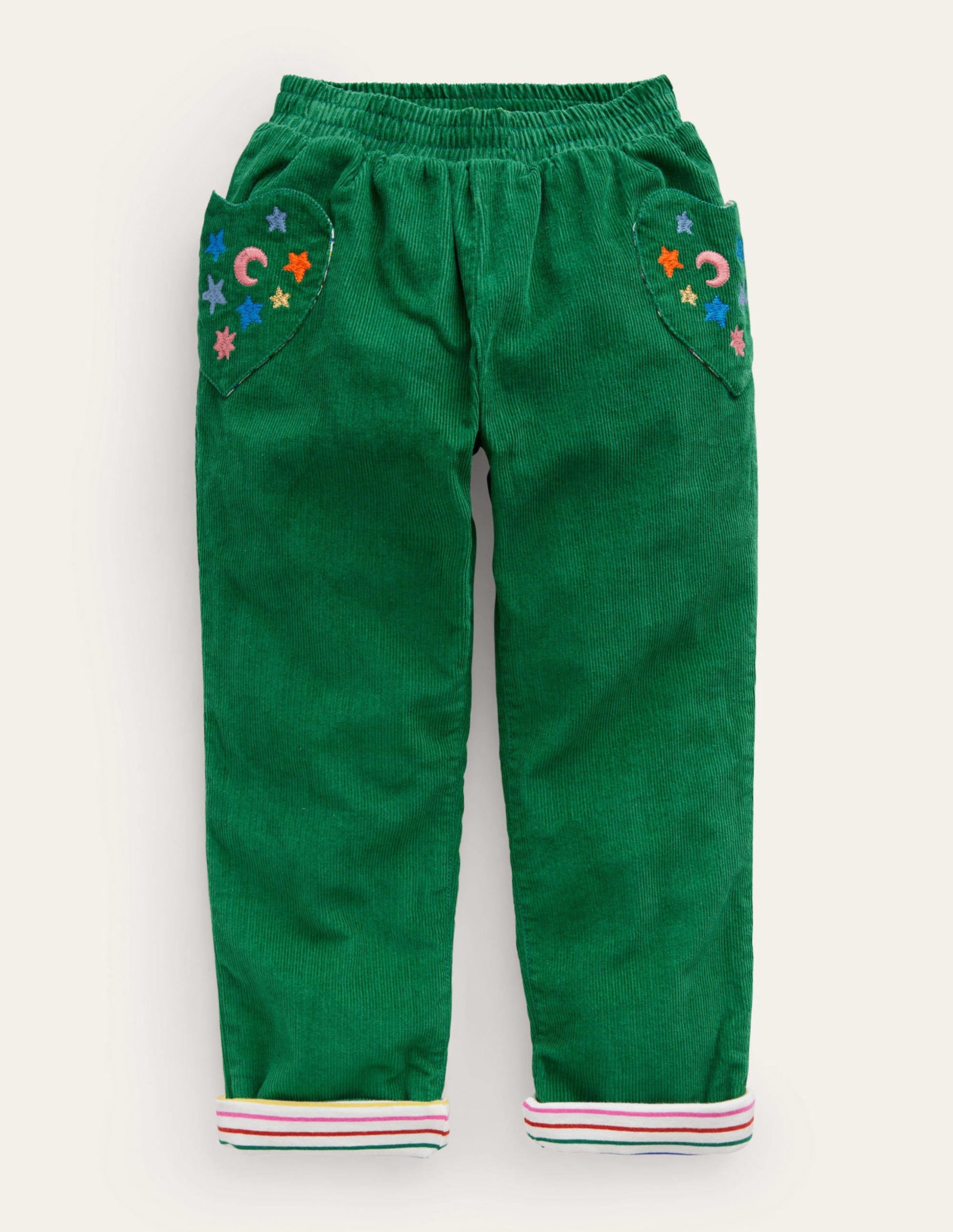 Lined Cord Pull-On Trousers-Deep Green-1