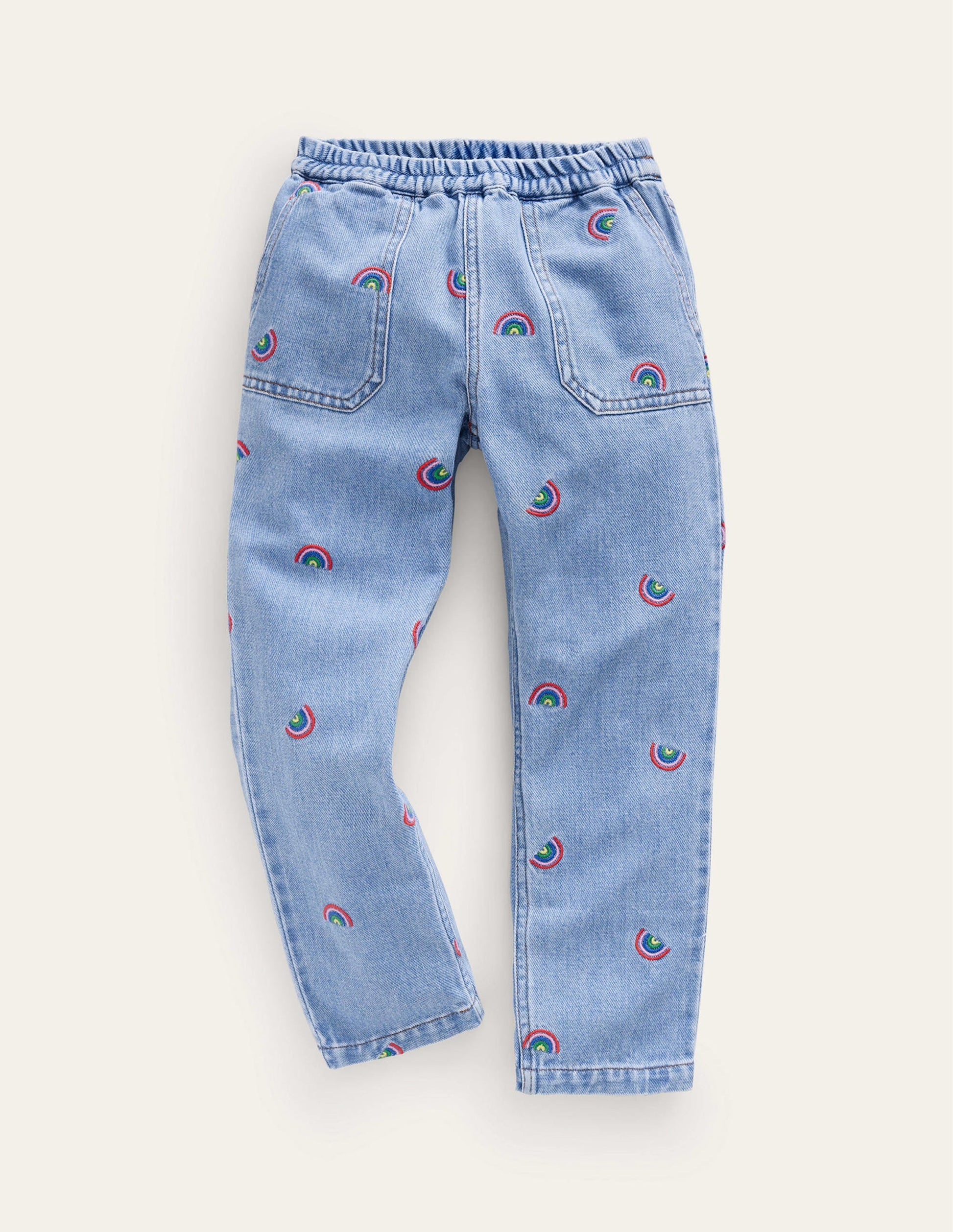 Denim Pull-on Jean-Scattered Rainbow Embroidery-1