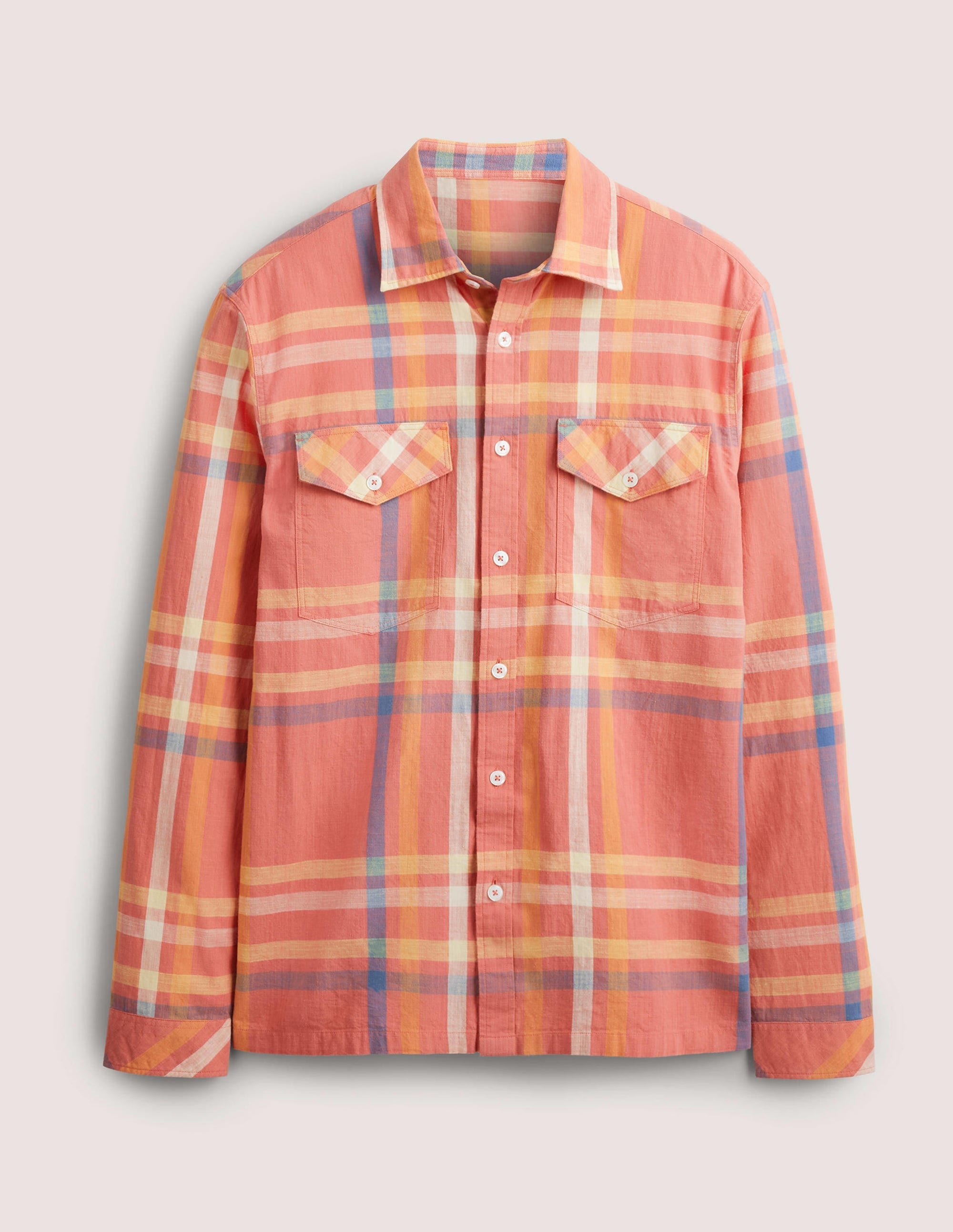 Casual Cotton Check Shirt-Red Check - Image 5