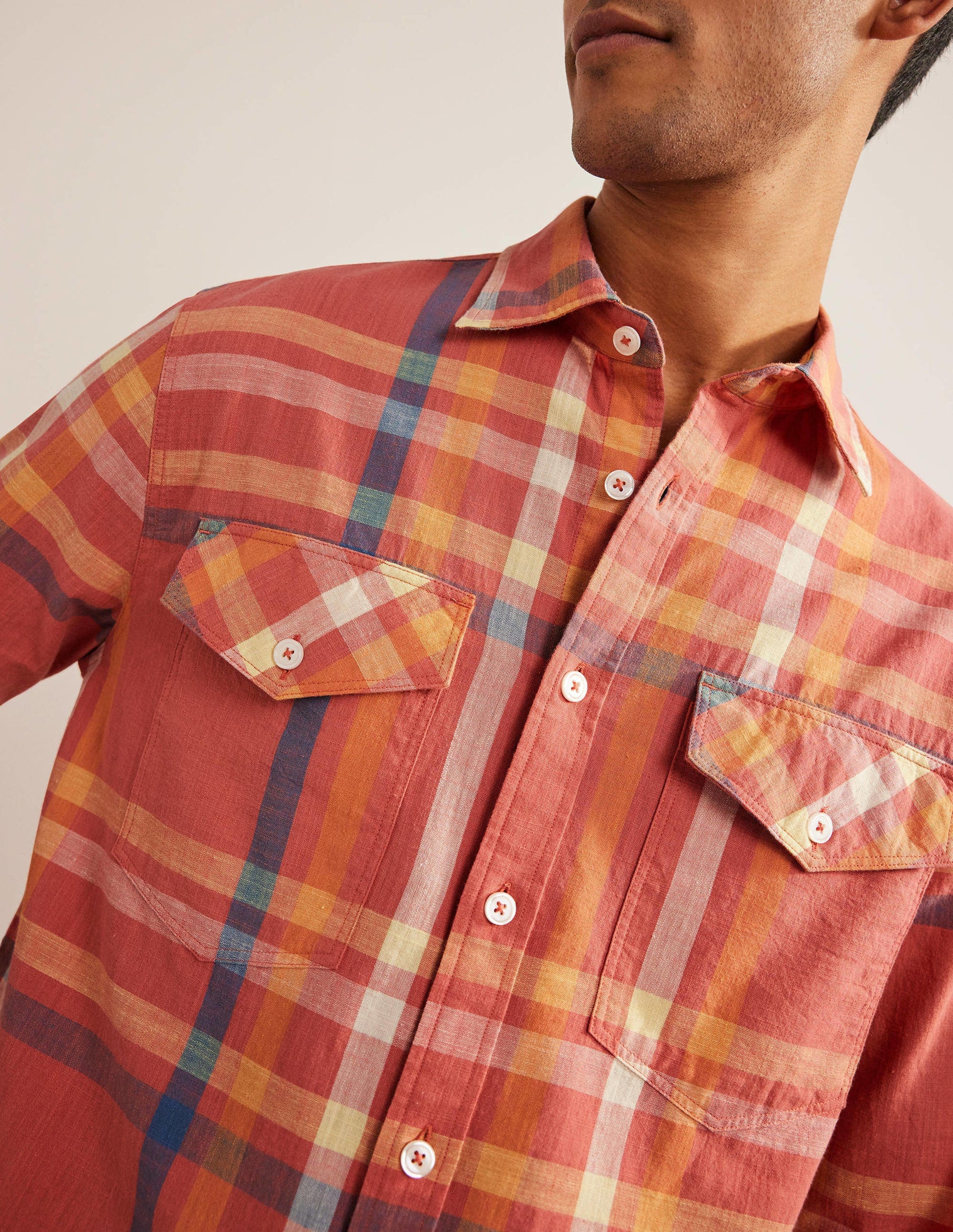 Casual Cotton Check Shirt-Red Check-2