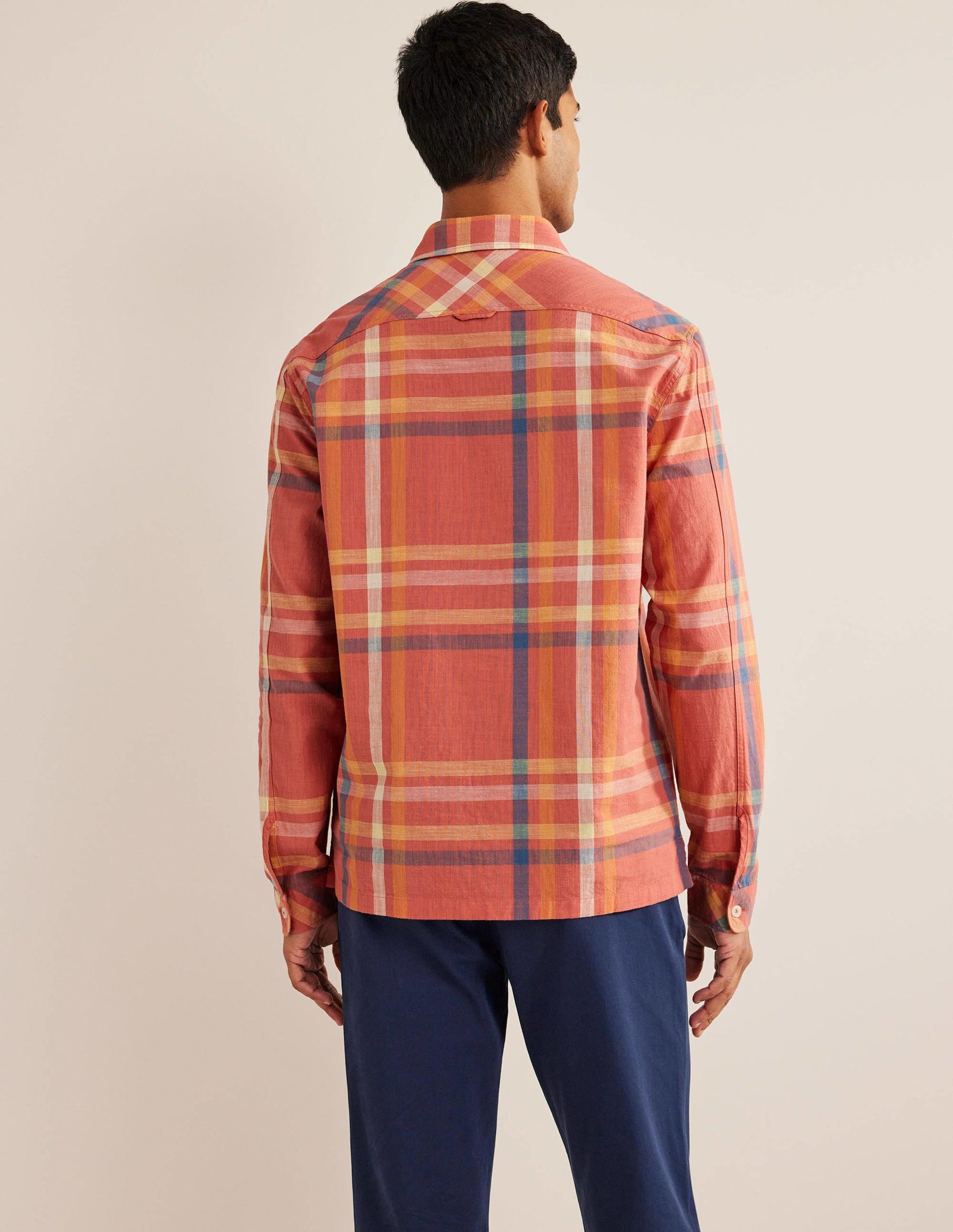 Casual Cotton Check Shirt-Red Check-3