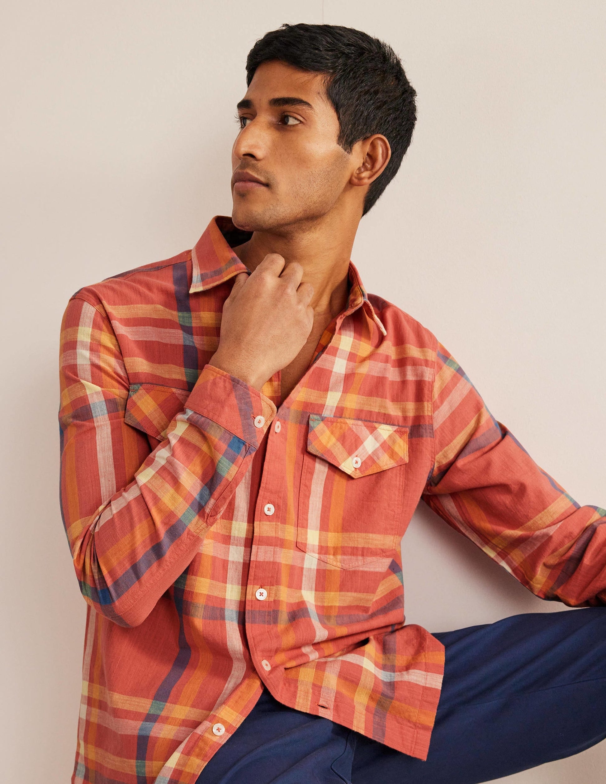 Casual Cotton Check Shirt-Red Check-4