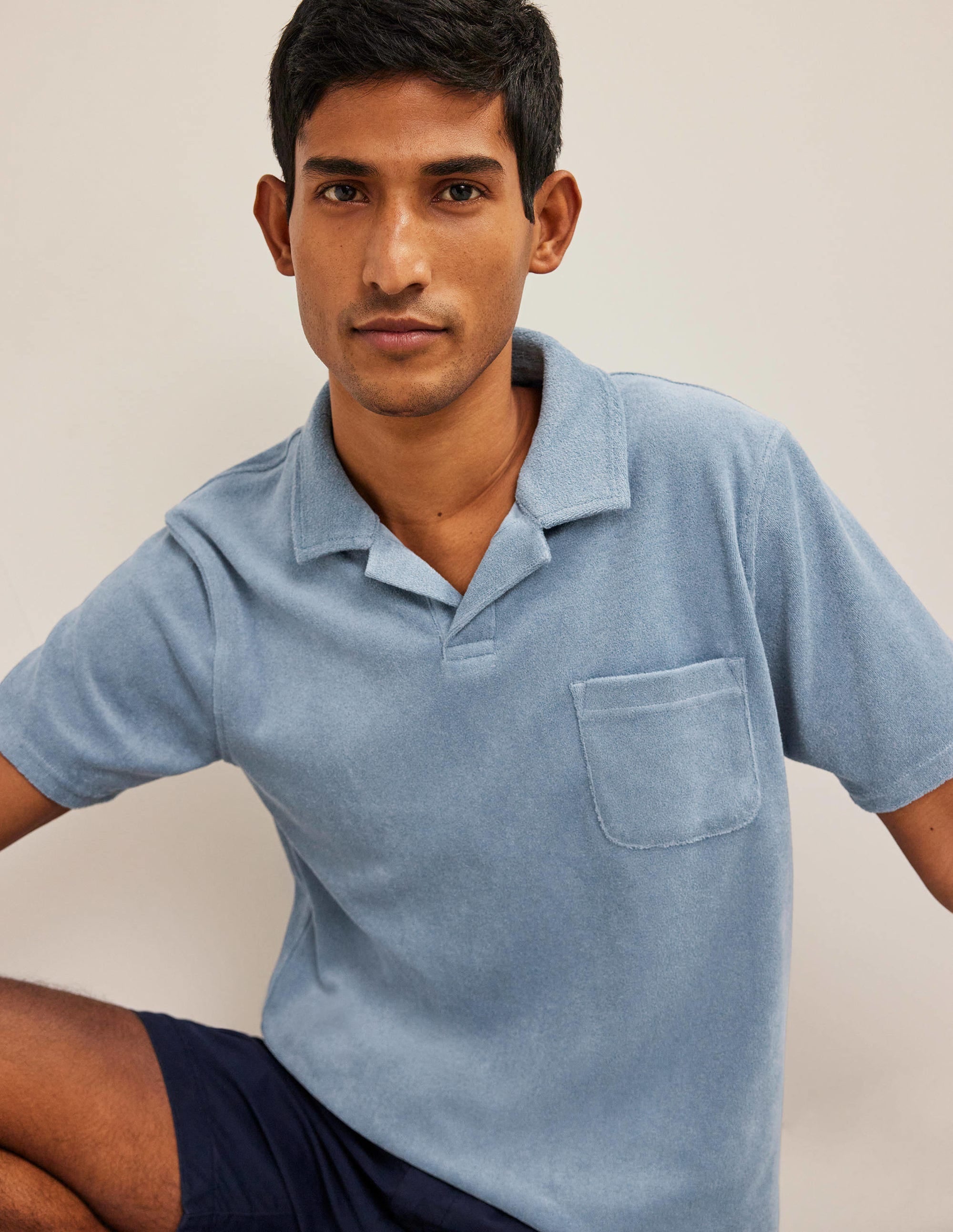Open Collar Terry Polo-Captains Blue - Image 1