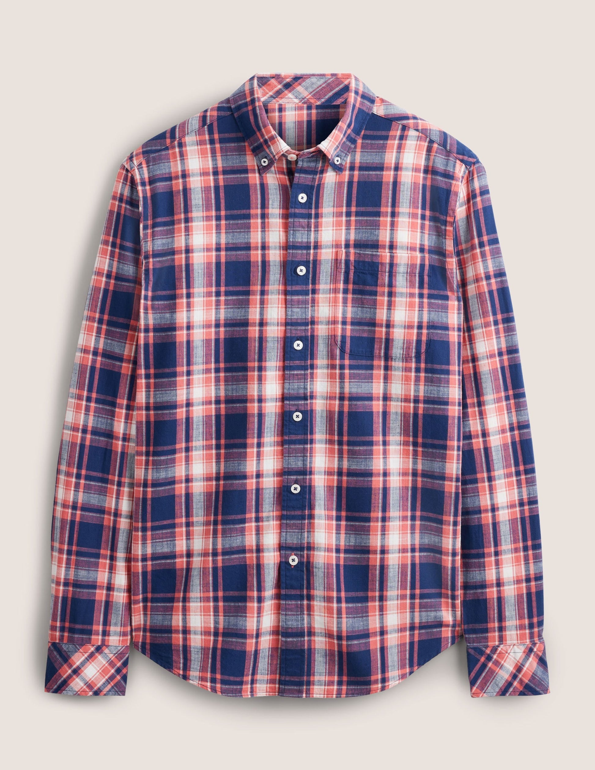 Button Down Slim Fit Shirt-Faded Red Check-5