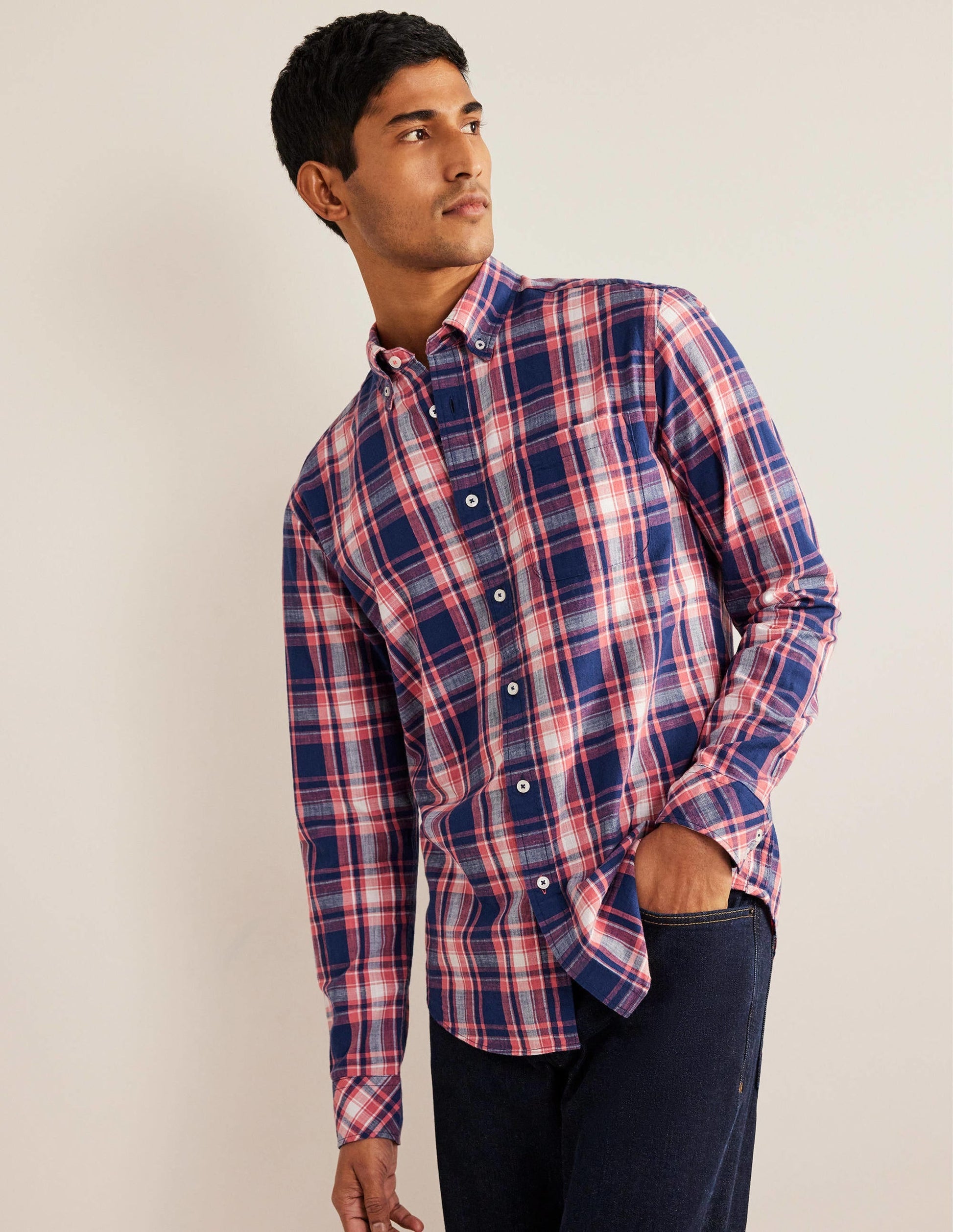 Button Down Slim Fit Shirt-Faded Red Check-1