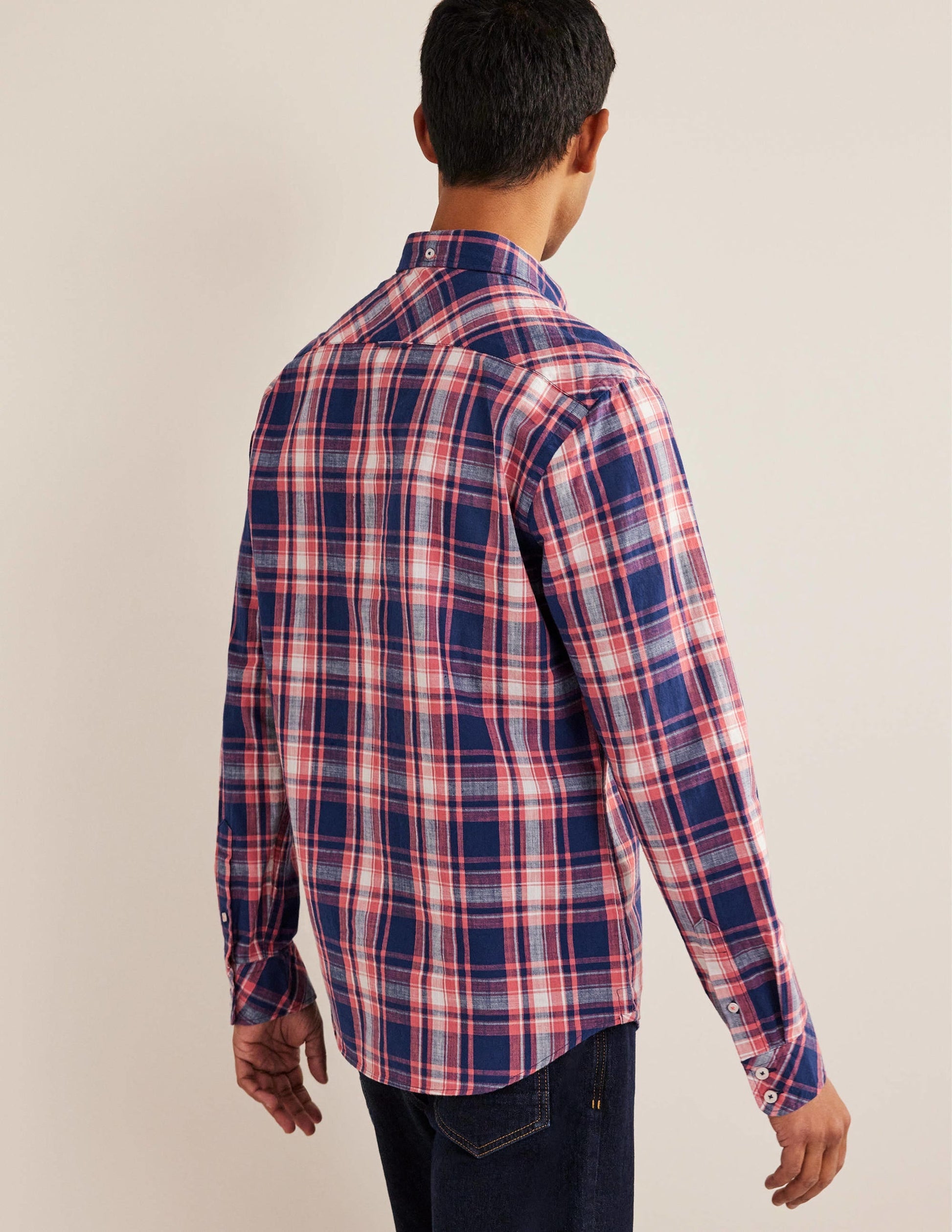Button Down Slim Fit Shirt-Faded Red Check-3