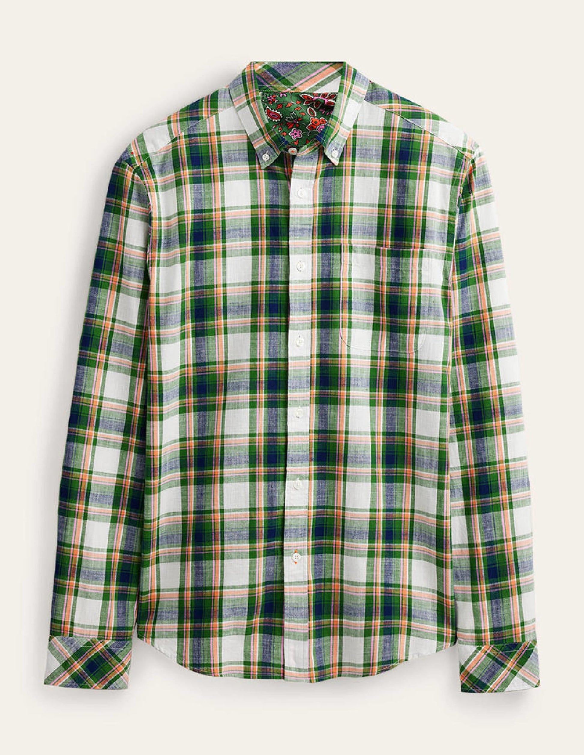 Button Down Slim Fit Shirt-Broad Bean Check-5