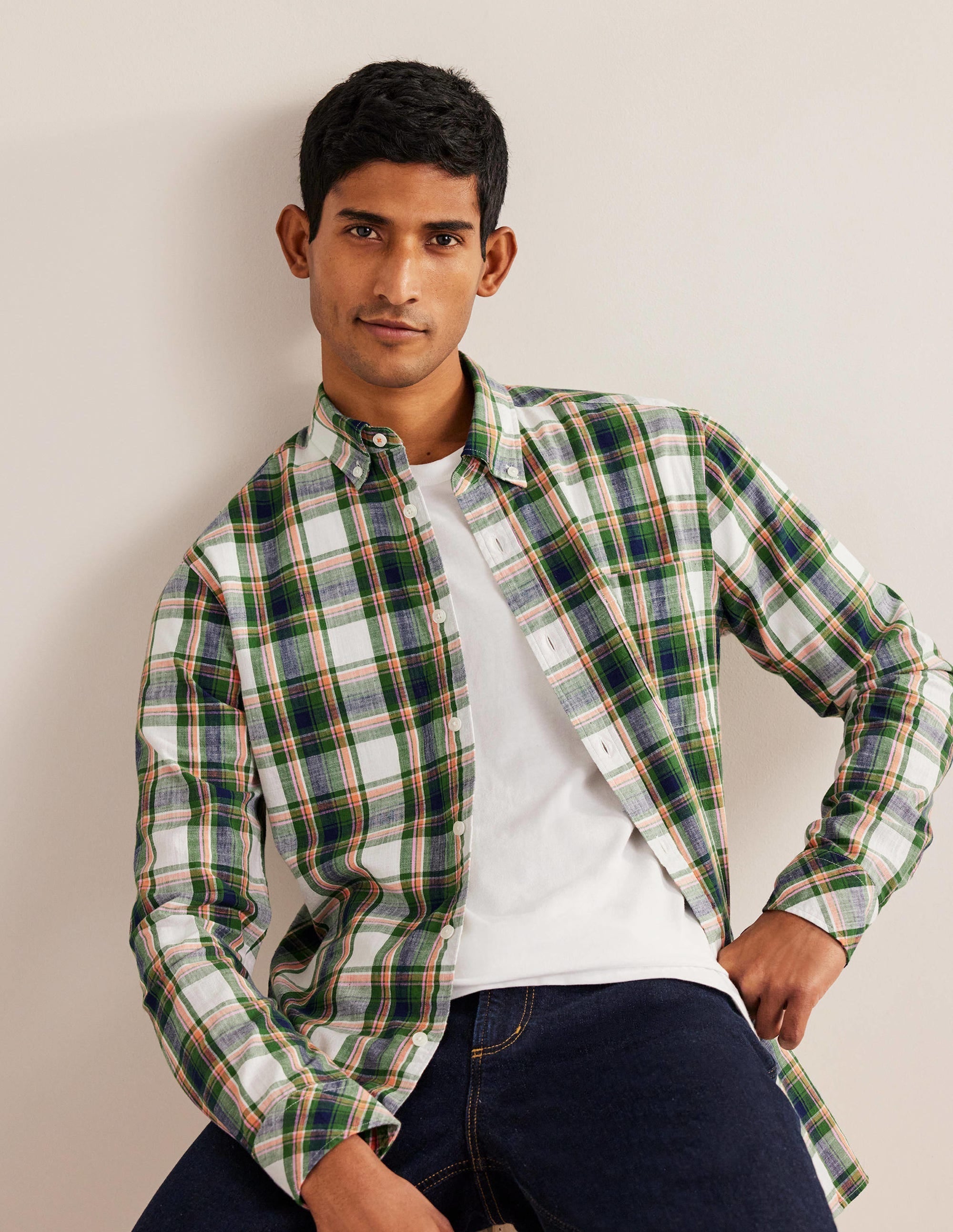 Button Down Slim Fit Shirt-Broad Bean Check - Image 1