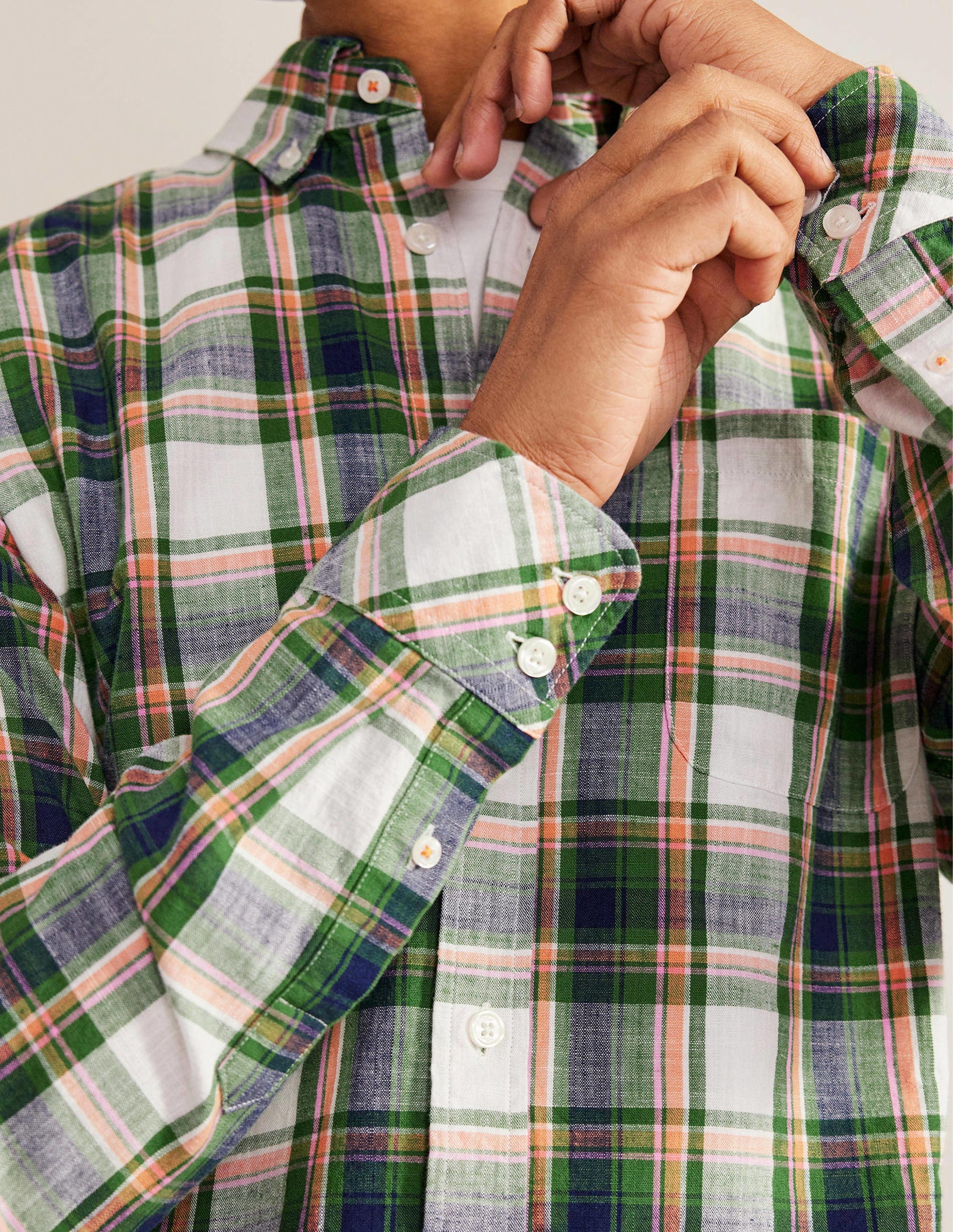 Button Down Slim Fit Shirt-Broad Bean Check-2