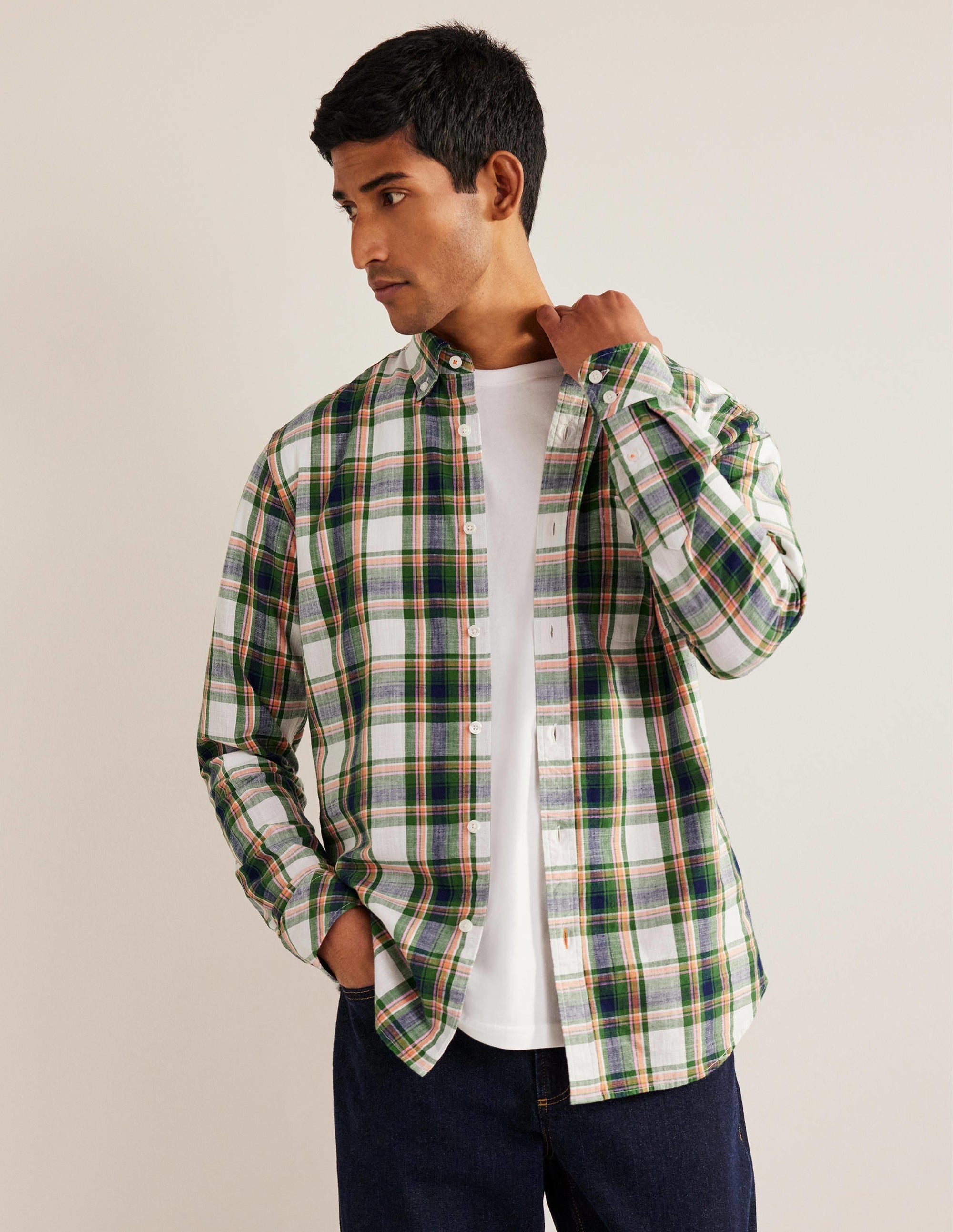 Button Down Slim Fit Shirt-Broad Bean Check - Image 4