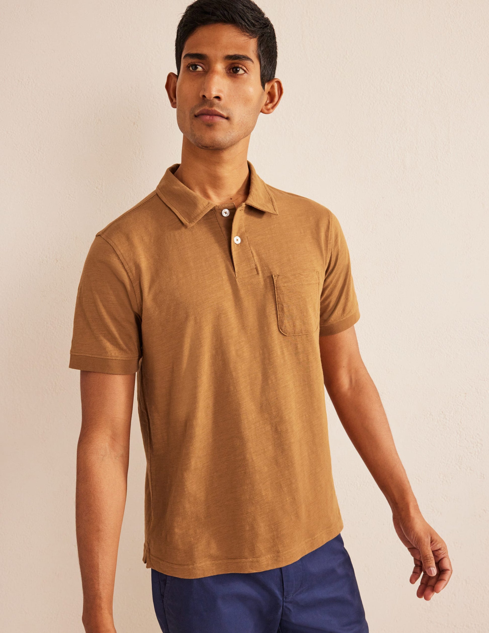 Slub Jersey Short Sleeve Polo-Teddy Bear Brown-1
