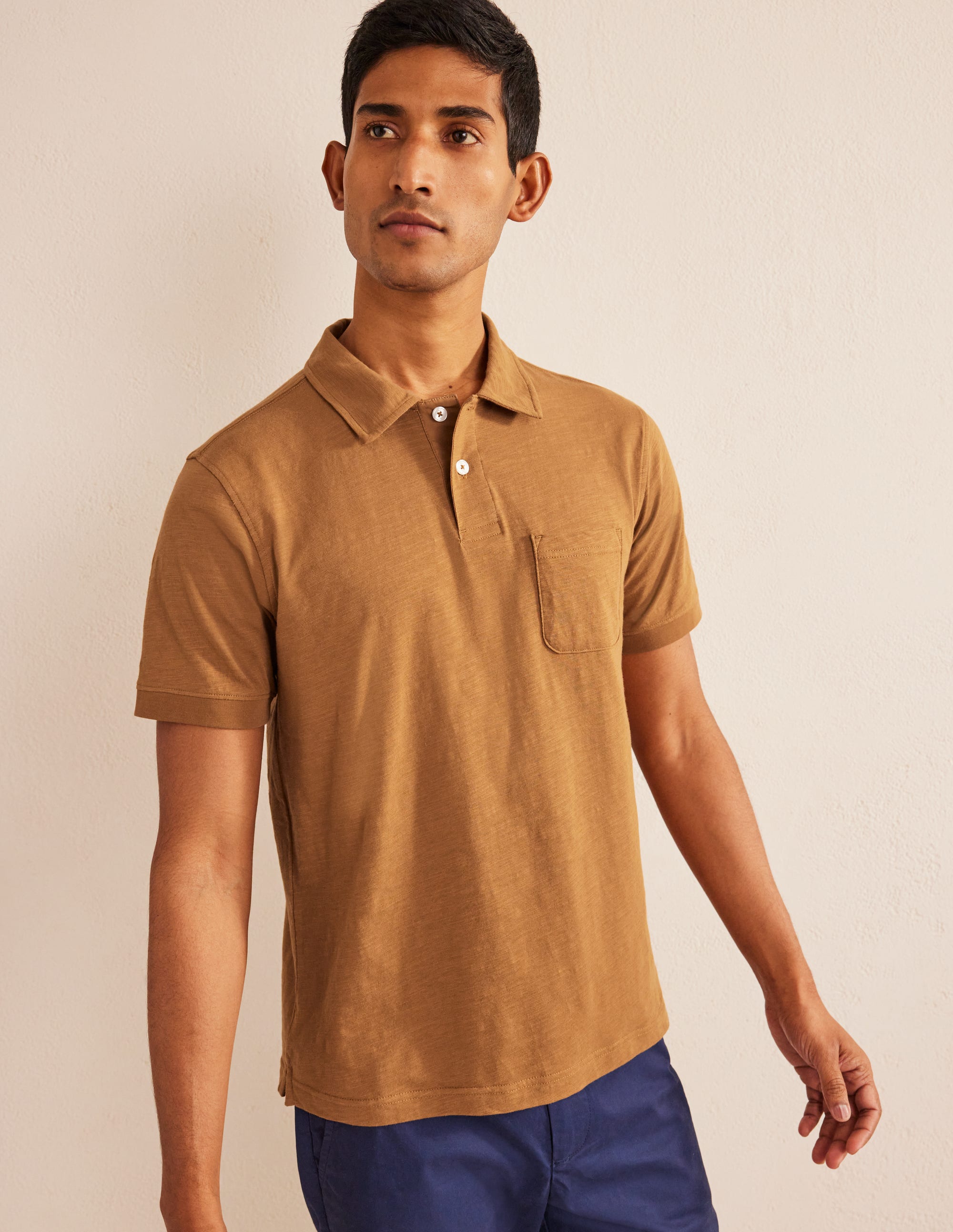Slub Jersey Short Sleeve Polo-Teddy Bear Brown - Image 1