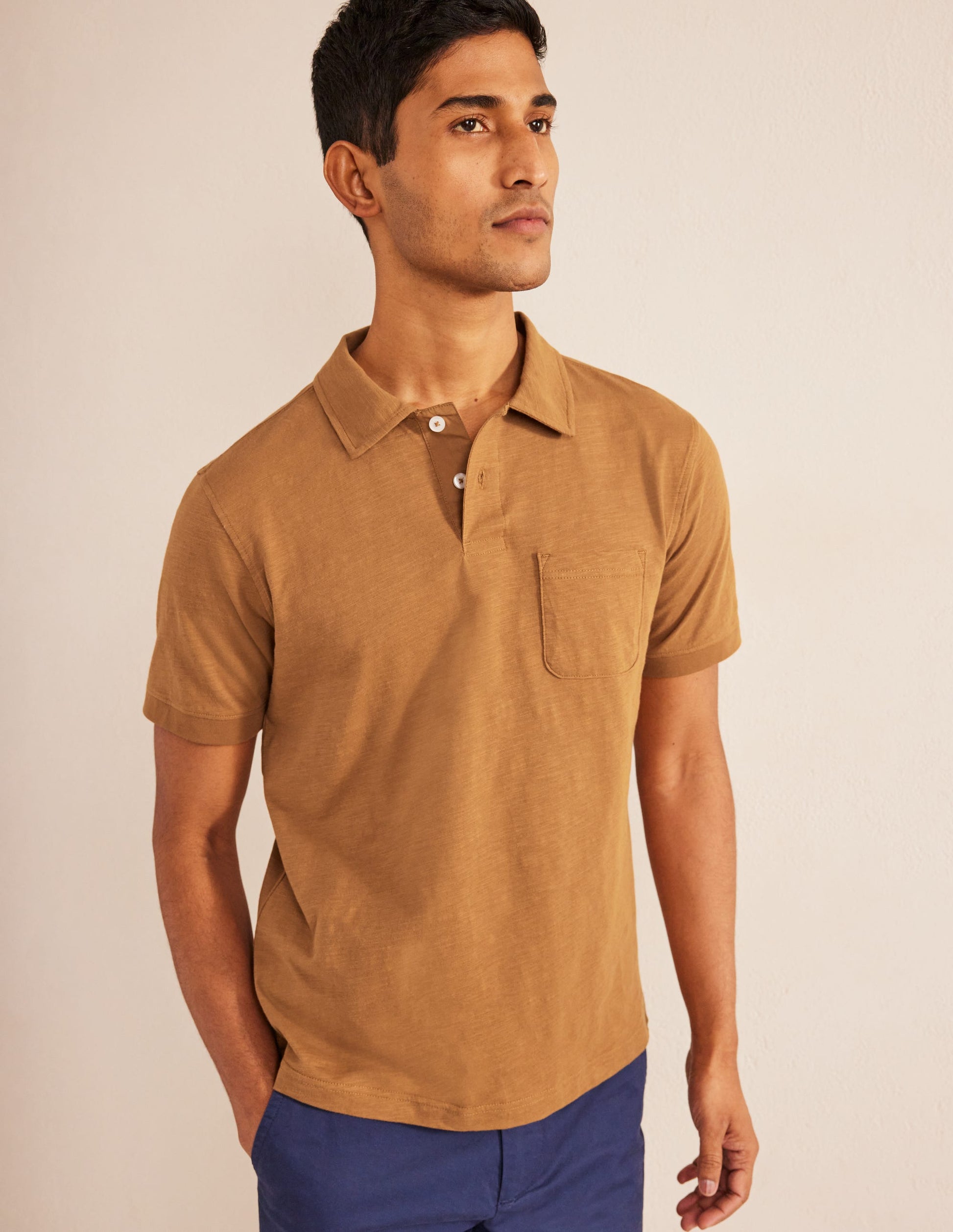 Slub Jersey Short Sleeve Polo-Teddy Bear Brown-4