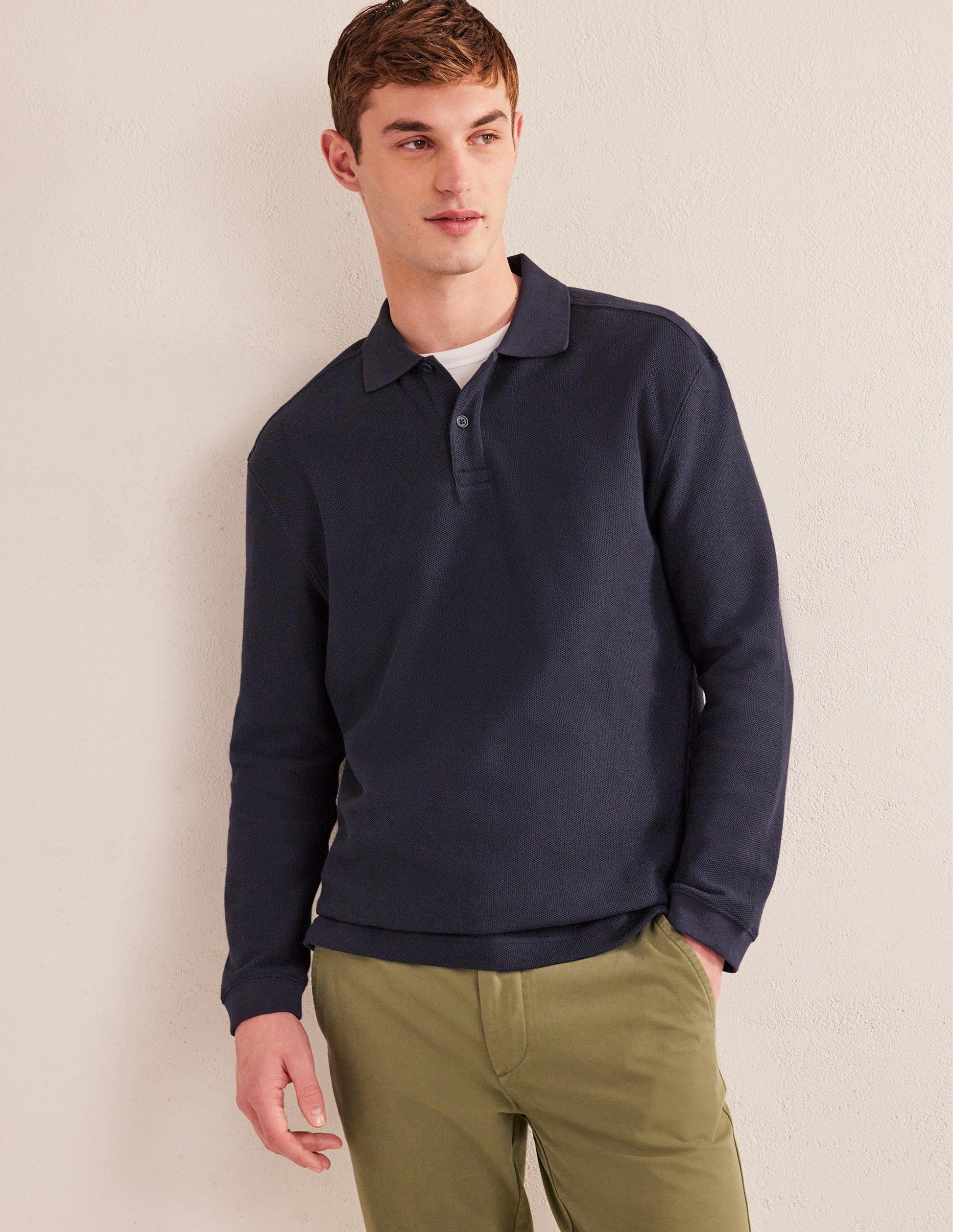 Relaxed Long Sleeve Polo-Navy-1