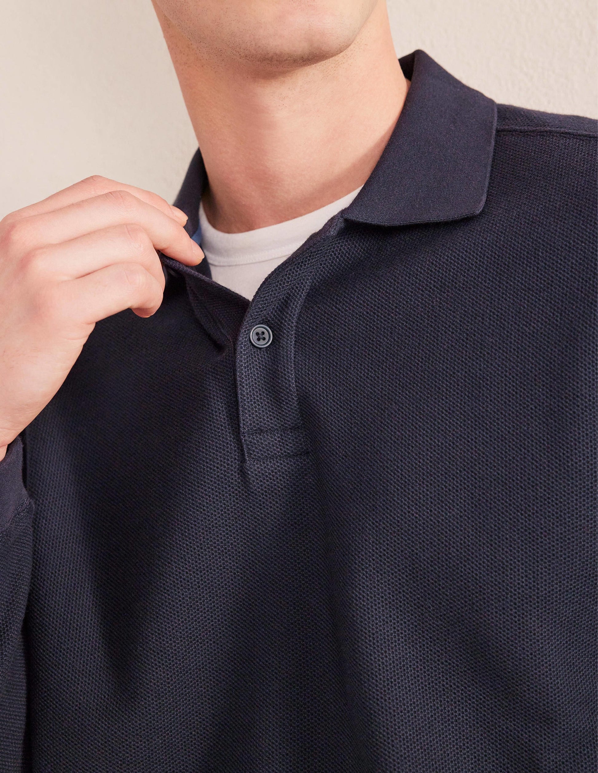 Relaxed Long Sleeve Polo-Navy-2