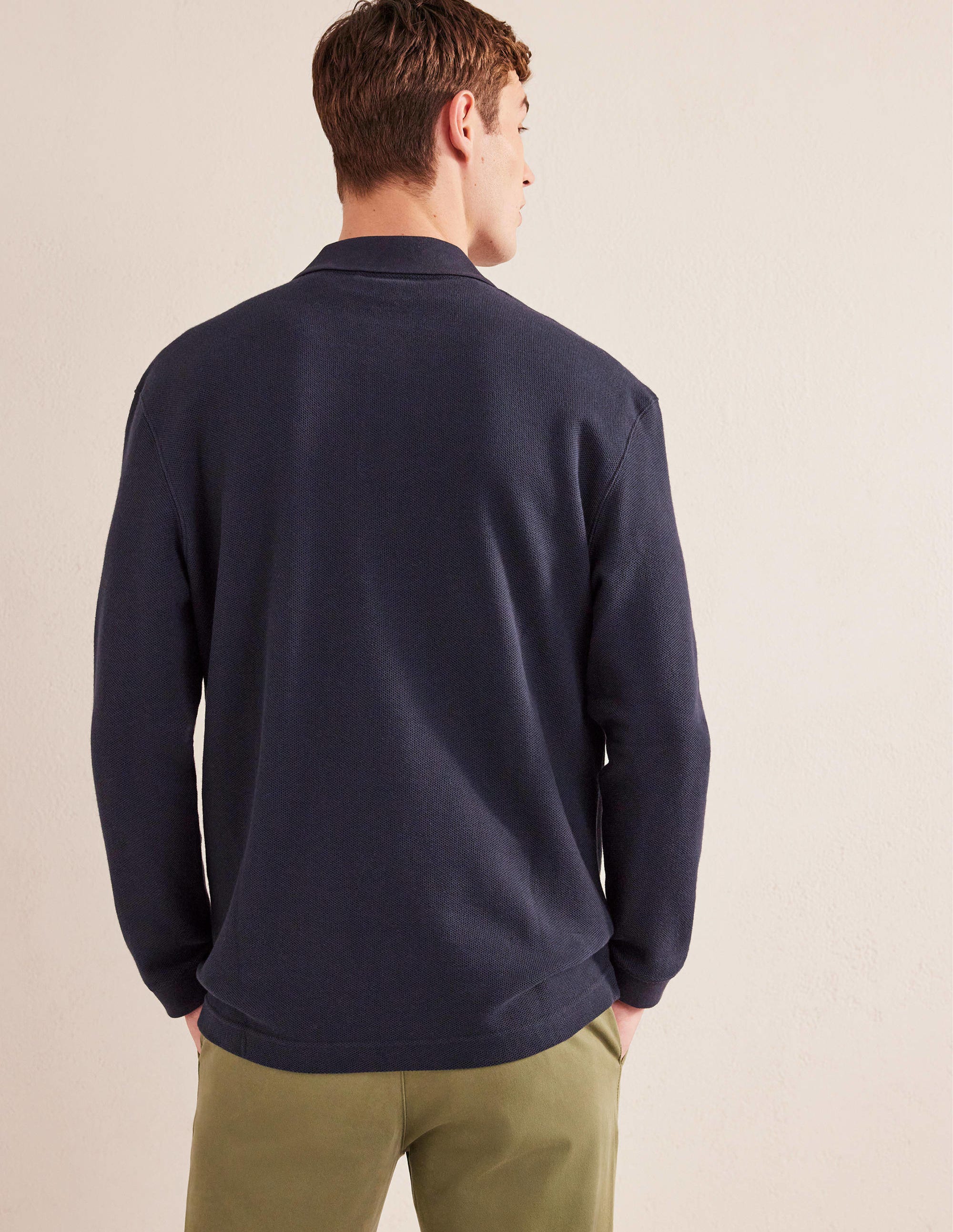 Relaxed Long Sleeve Polo-Navy - Image 3