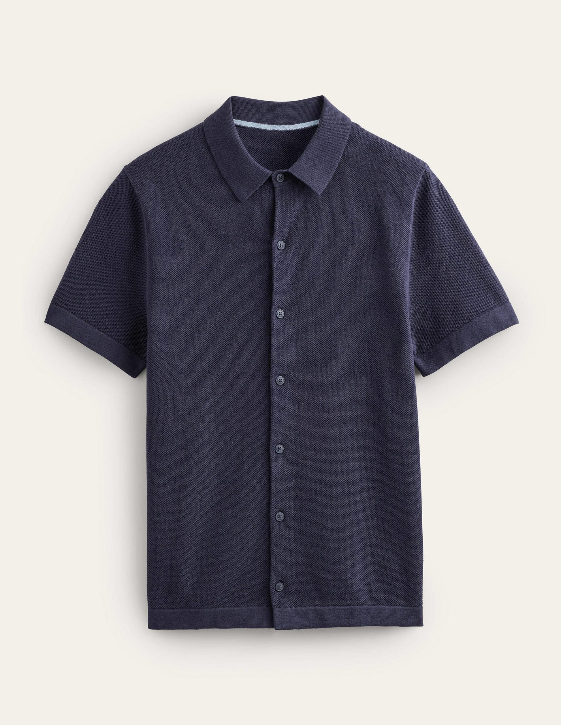 Knitted Short Sleeve Shirt-Navy-5