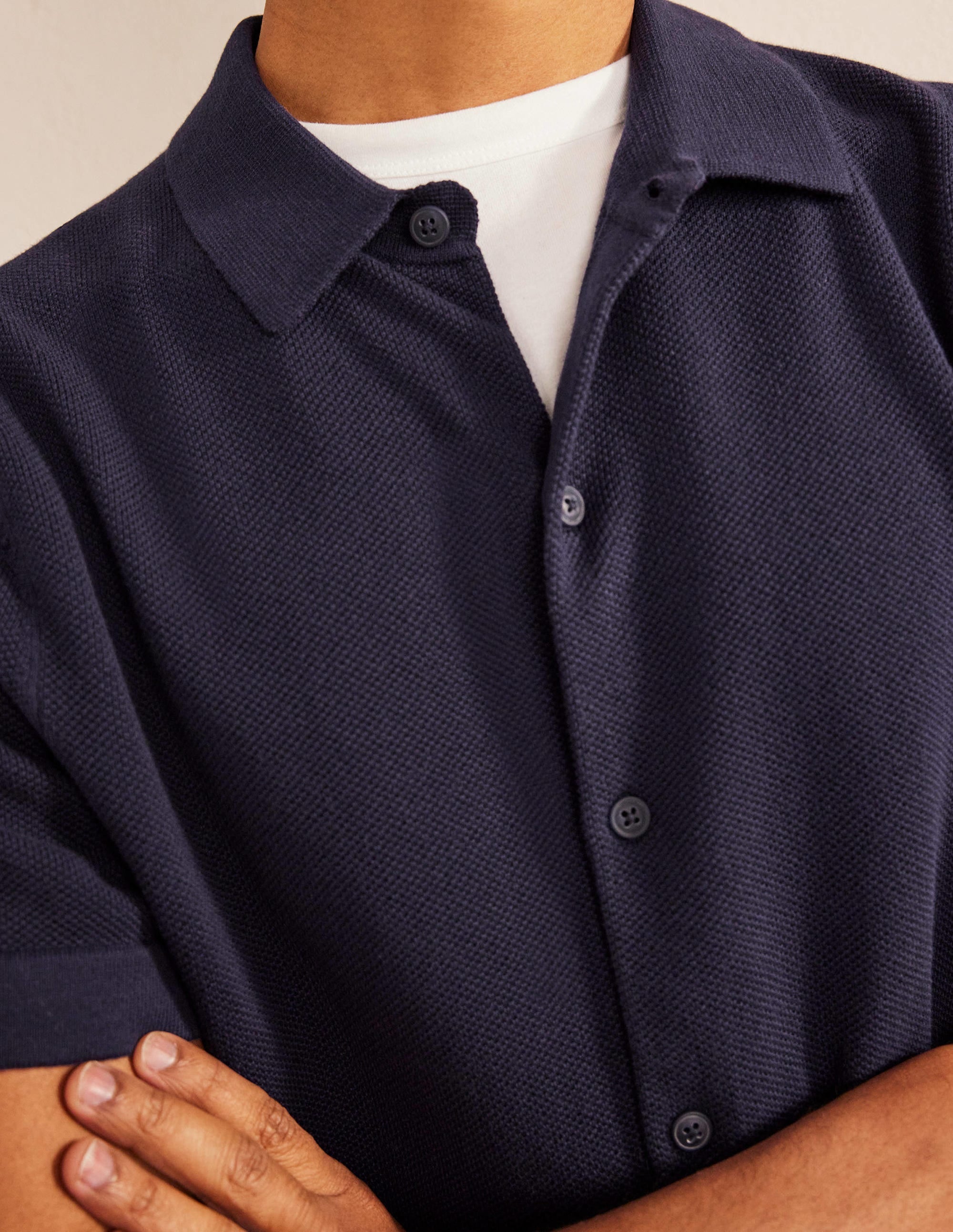 Knitted Short Sleeve Shirt-Navy - Image 2