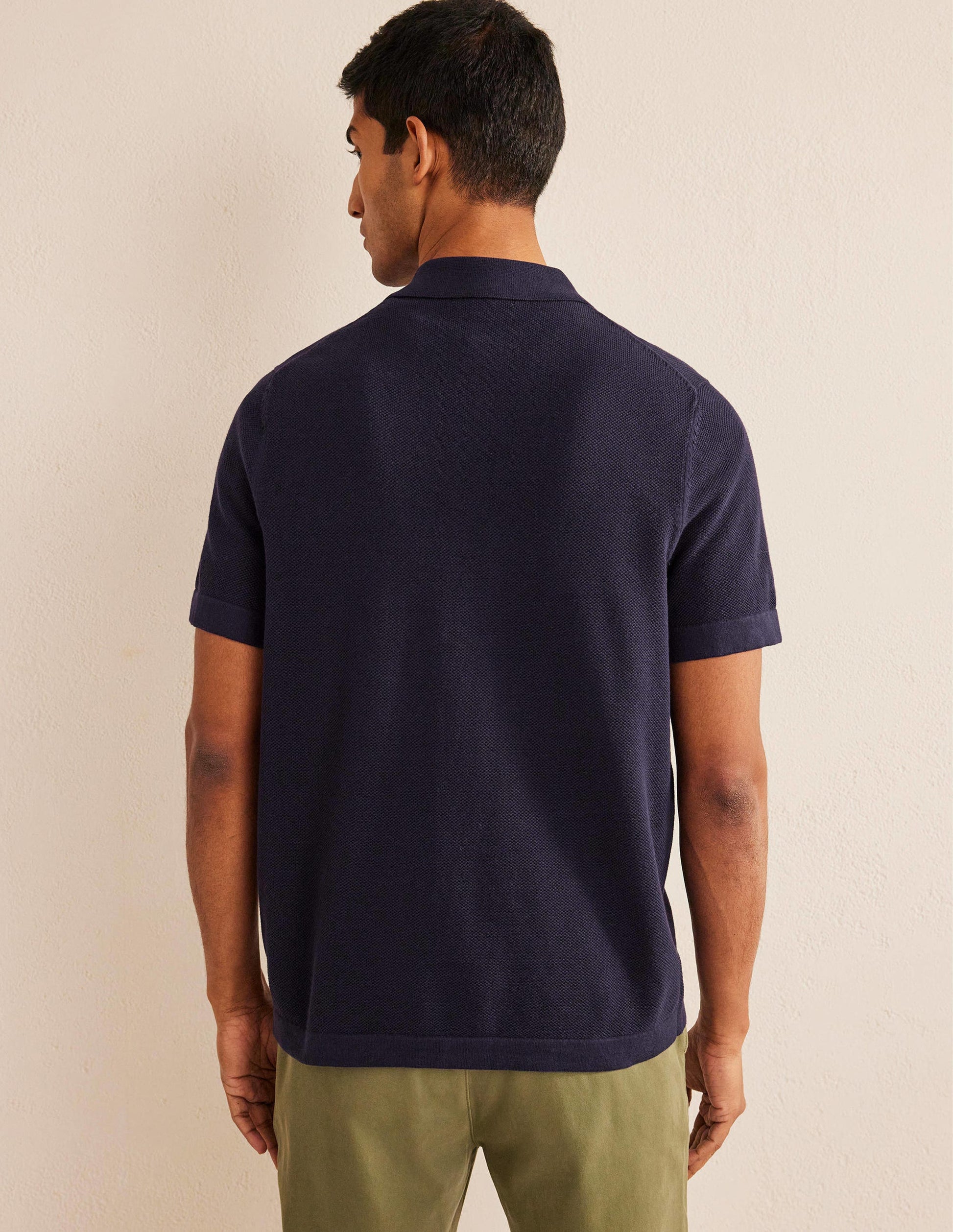 Knitted Short Sleeve Shirt-Navy-3