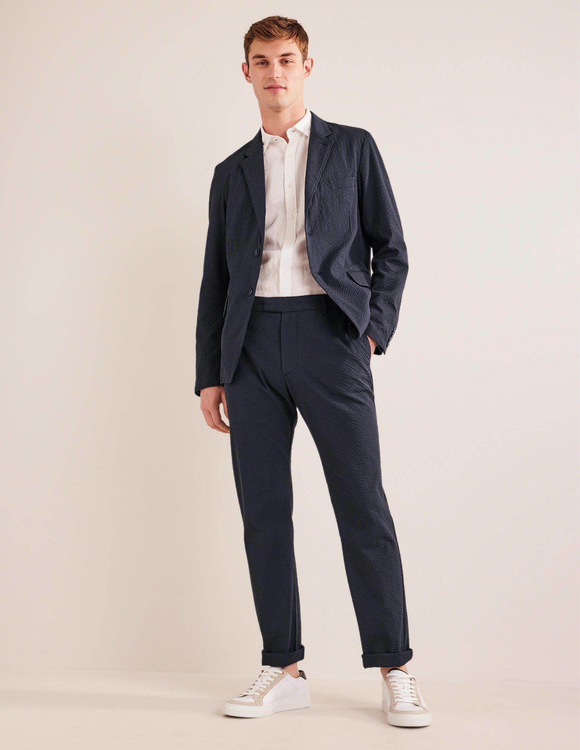 Smart Seersucker Trouser-Navy Seersucker - Image 1