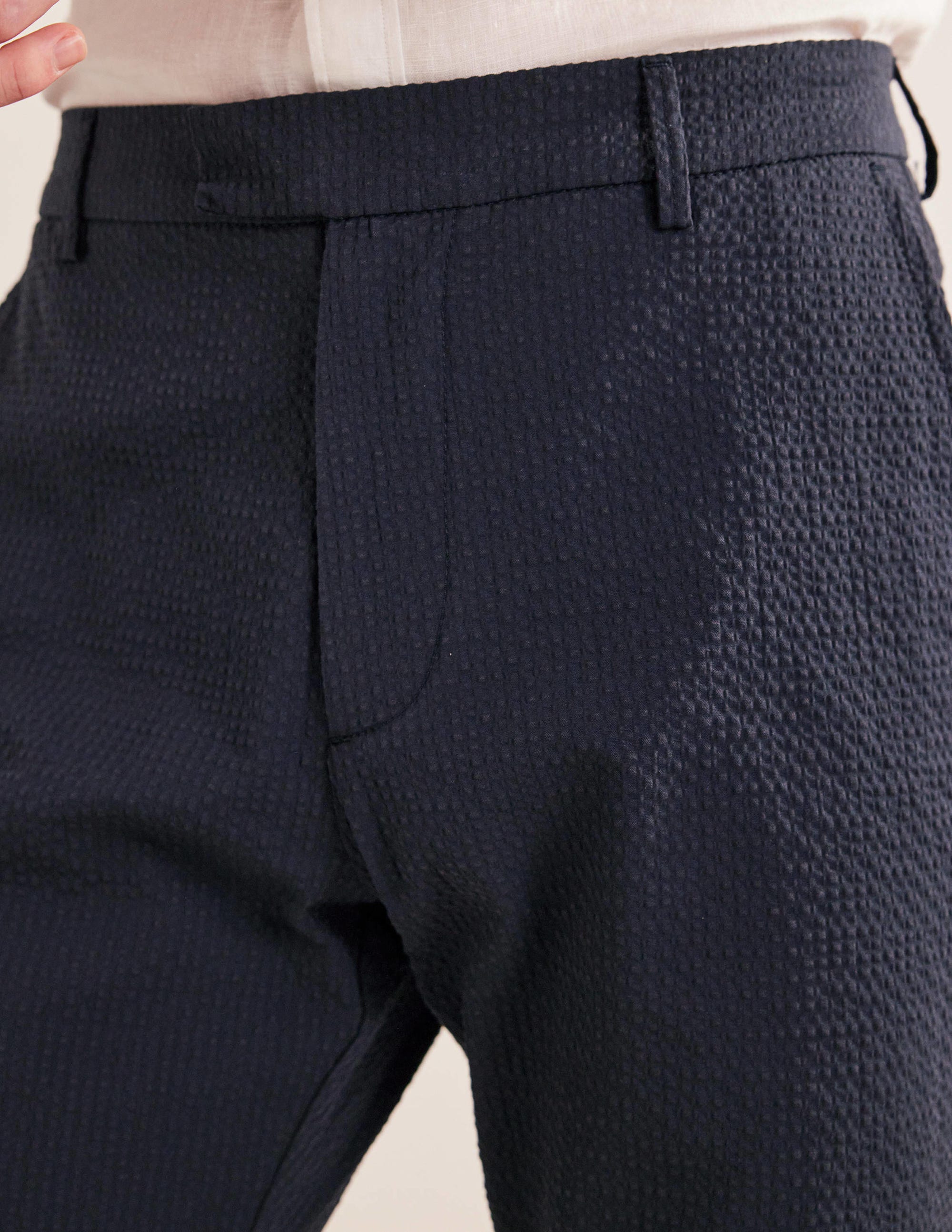 Smart Seersucker Trouser-Navy Seersucker - Image 2