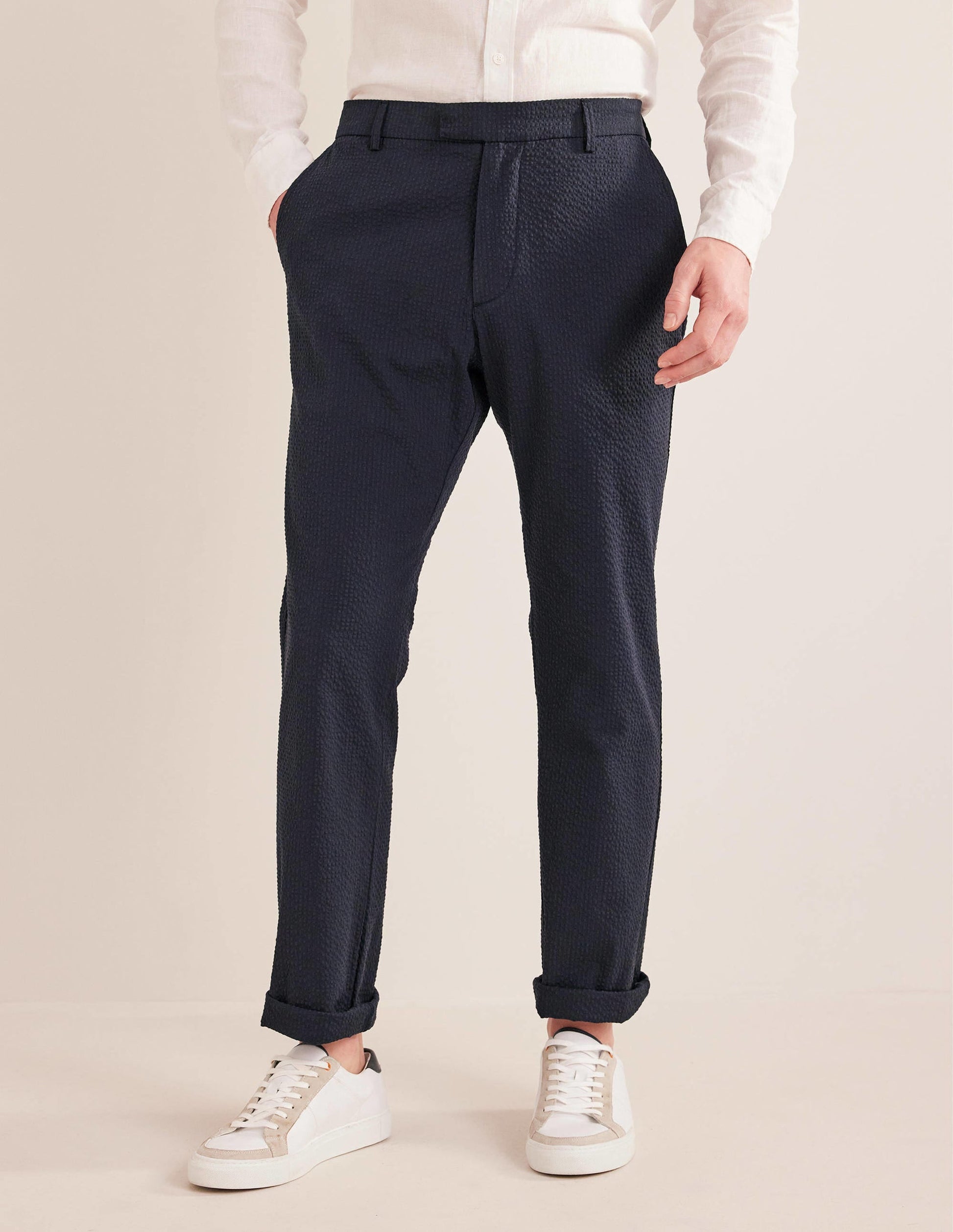 Smart Seersucker Trouser-Navy Seersucker-4