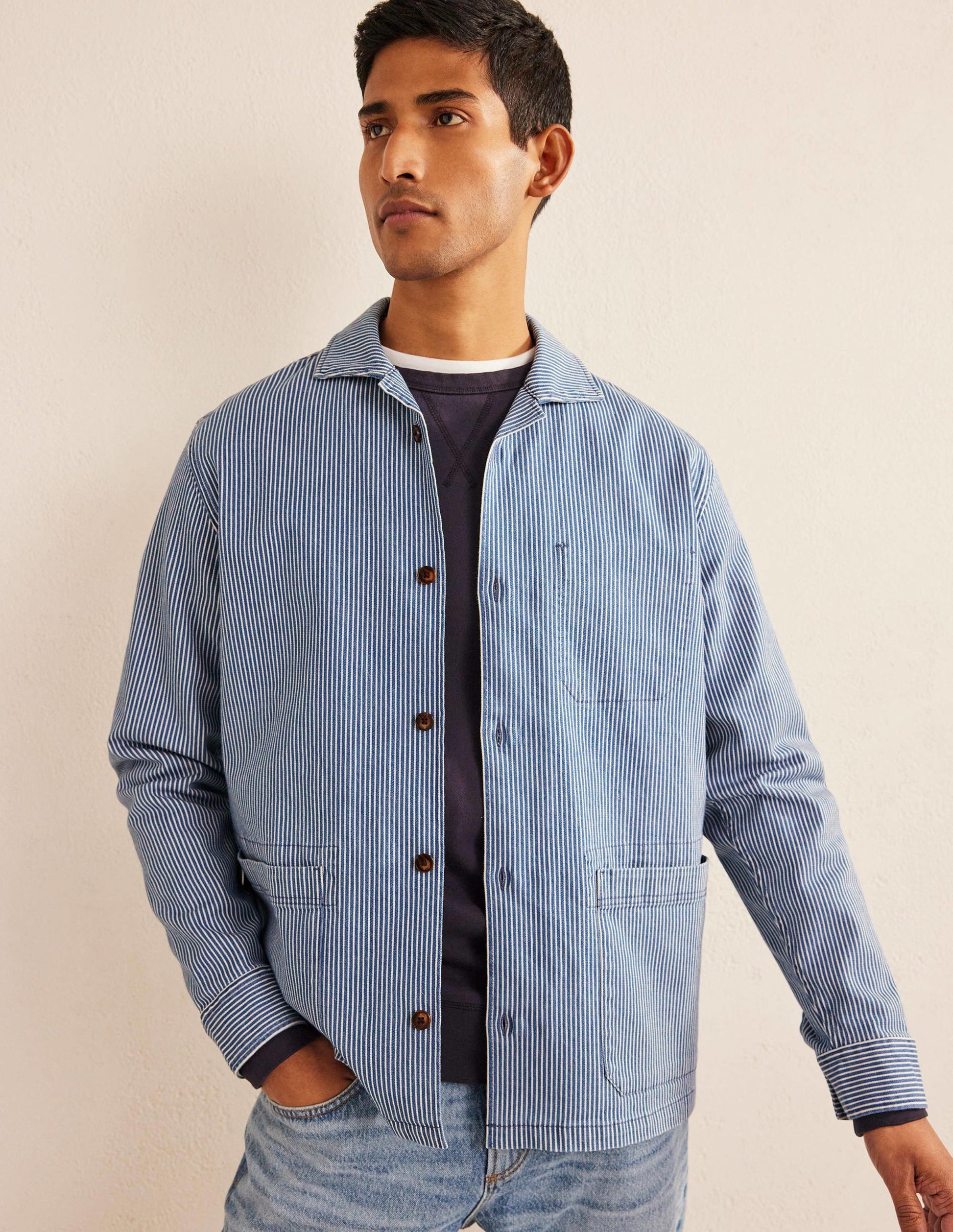 Twill Overshirt-Indigo Ticking-1