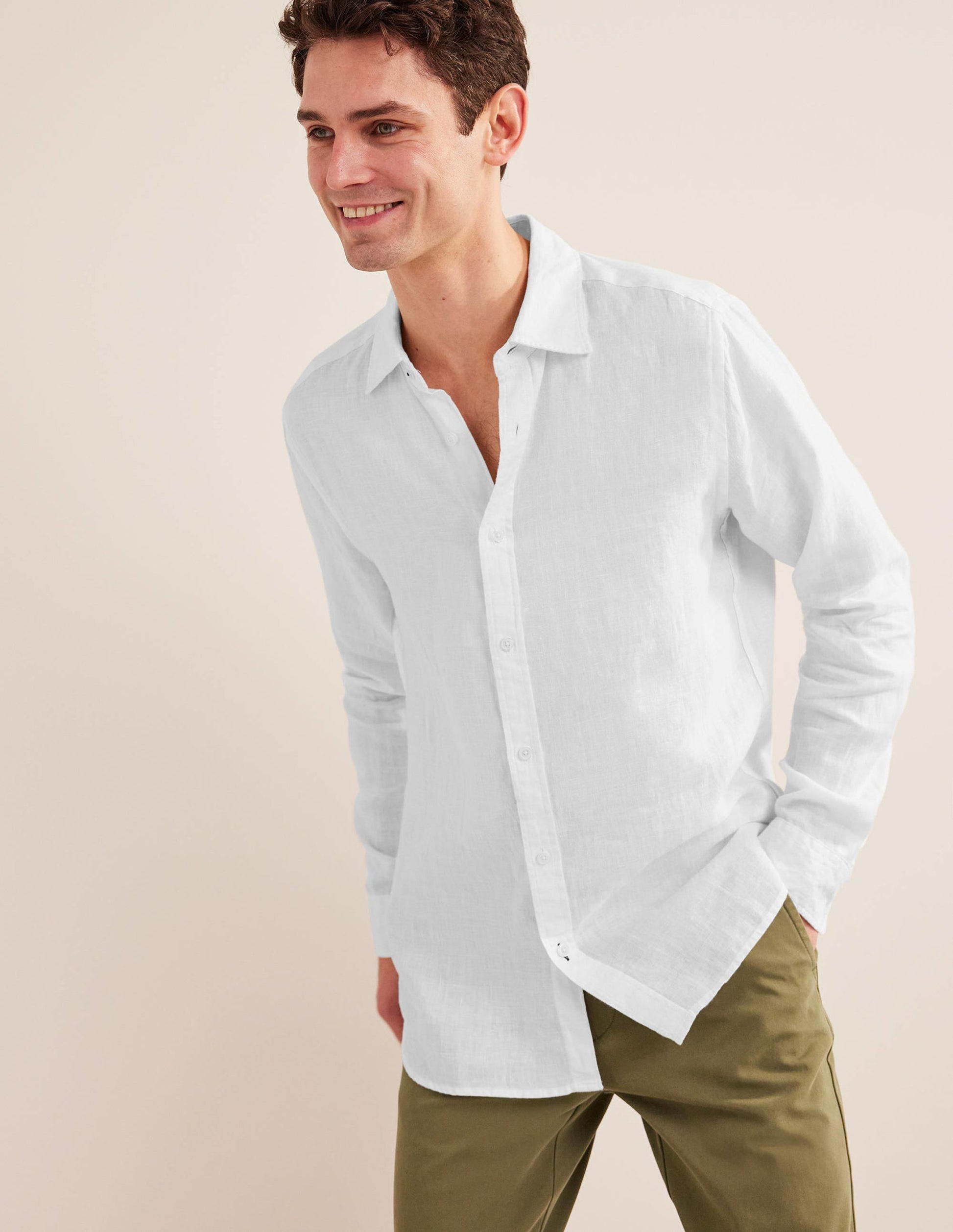 Slim Fit Linen Shirt-White-1
