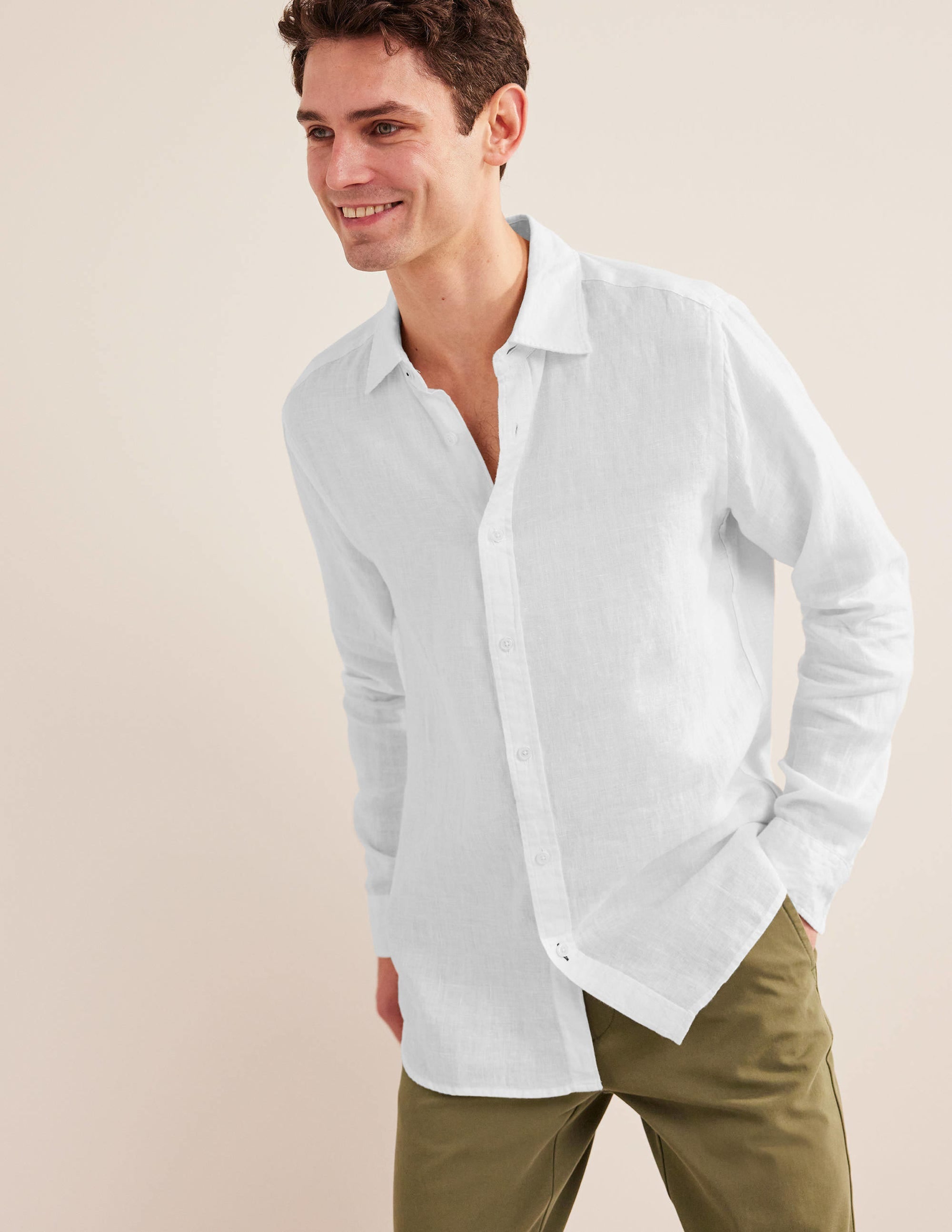 Slim Fit Linen Shirt-White - Image 1