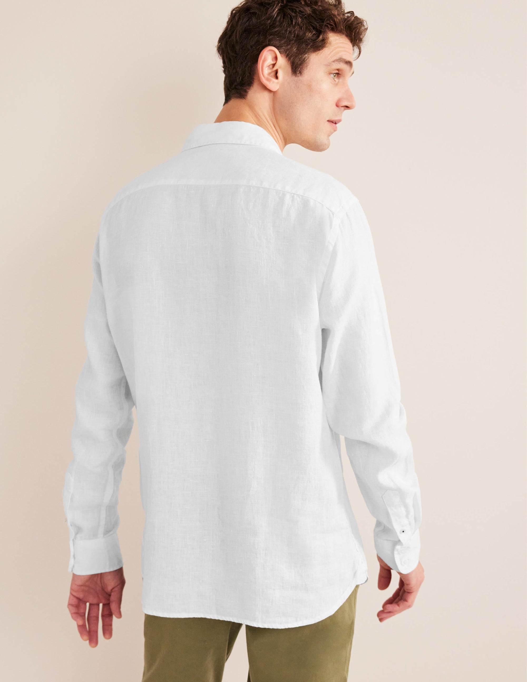 Slim Fit Linen Shirt-White - Image 3