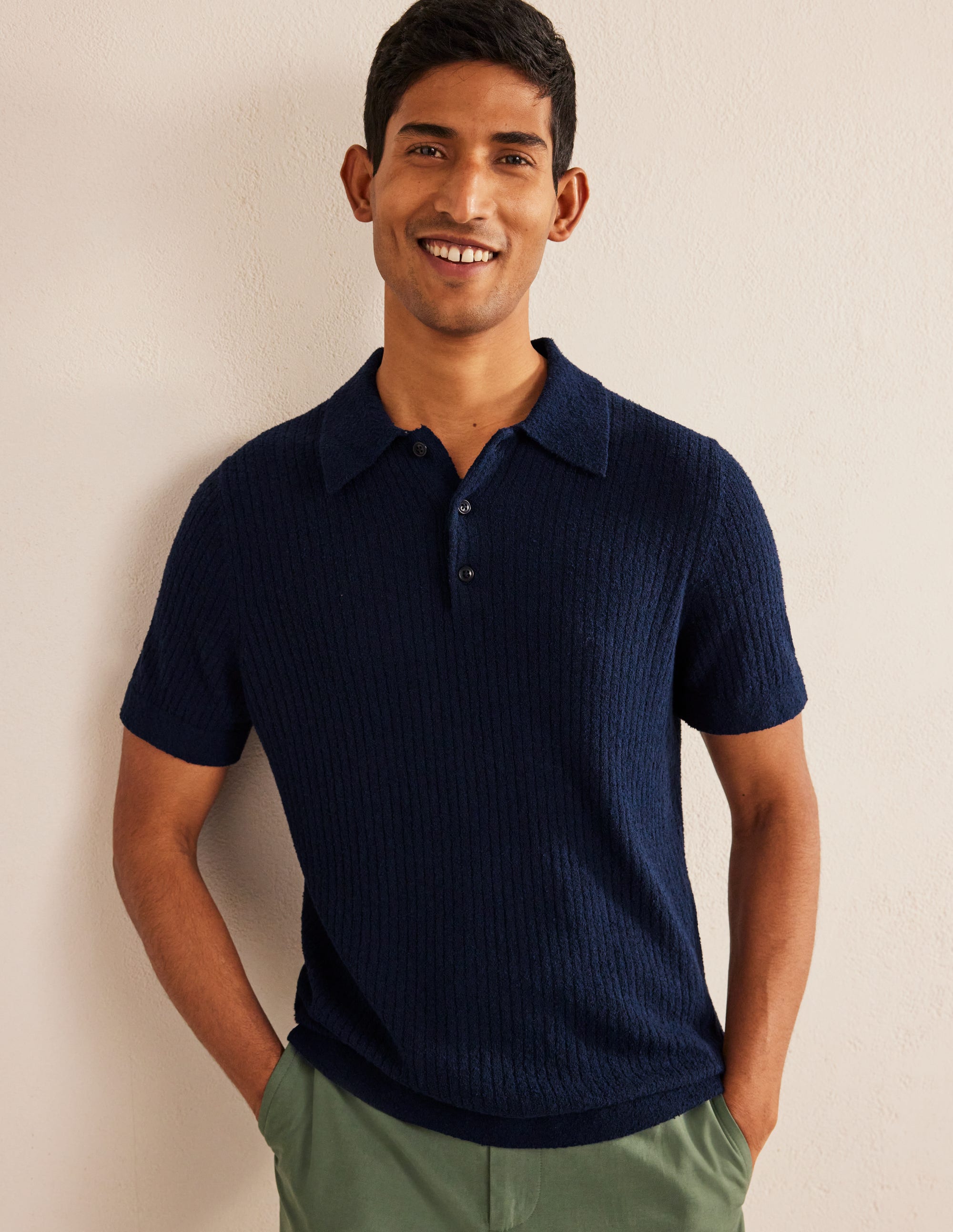 Boucle Knitted Polo-French Navy - Image 1