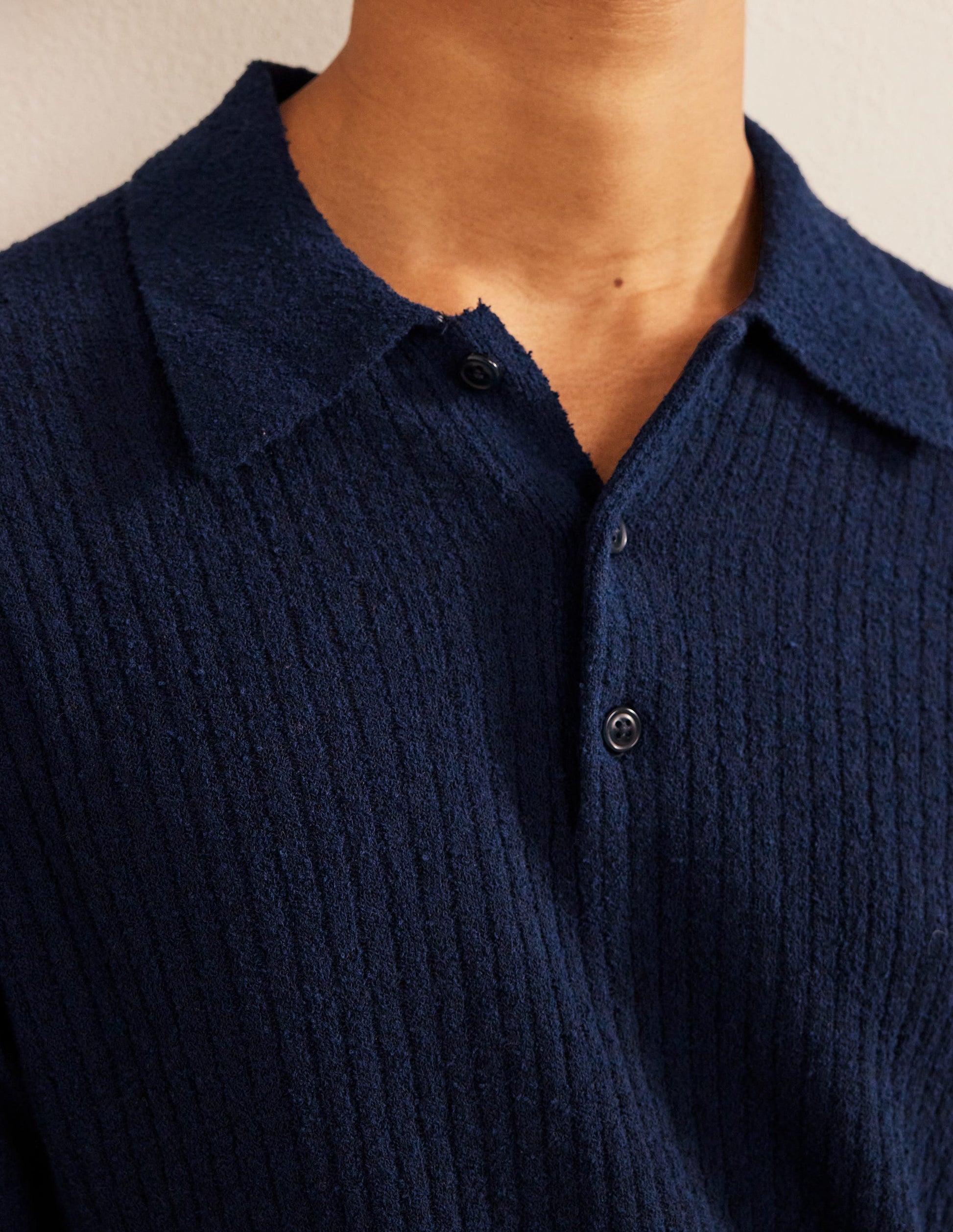 Boucle Knitted Polo-French Navy-2