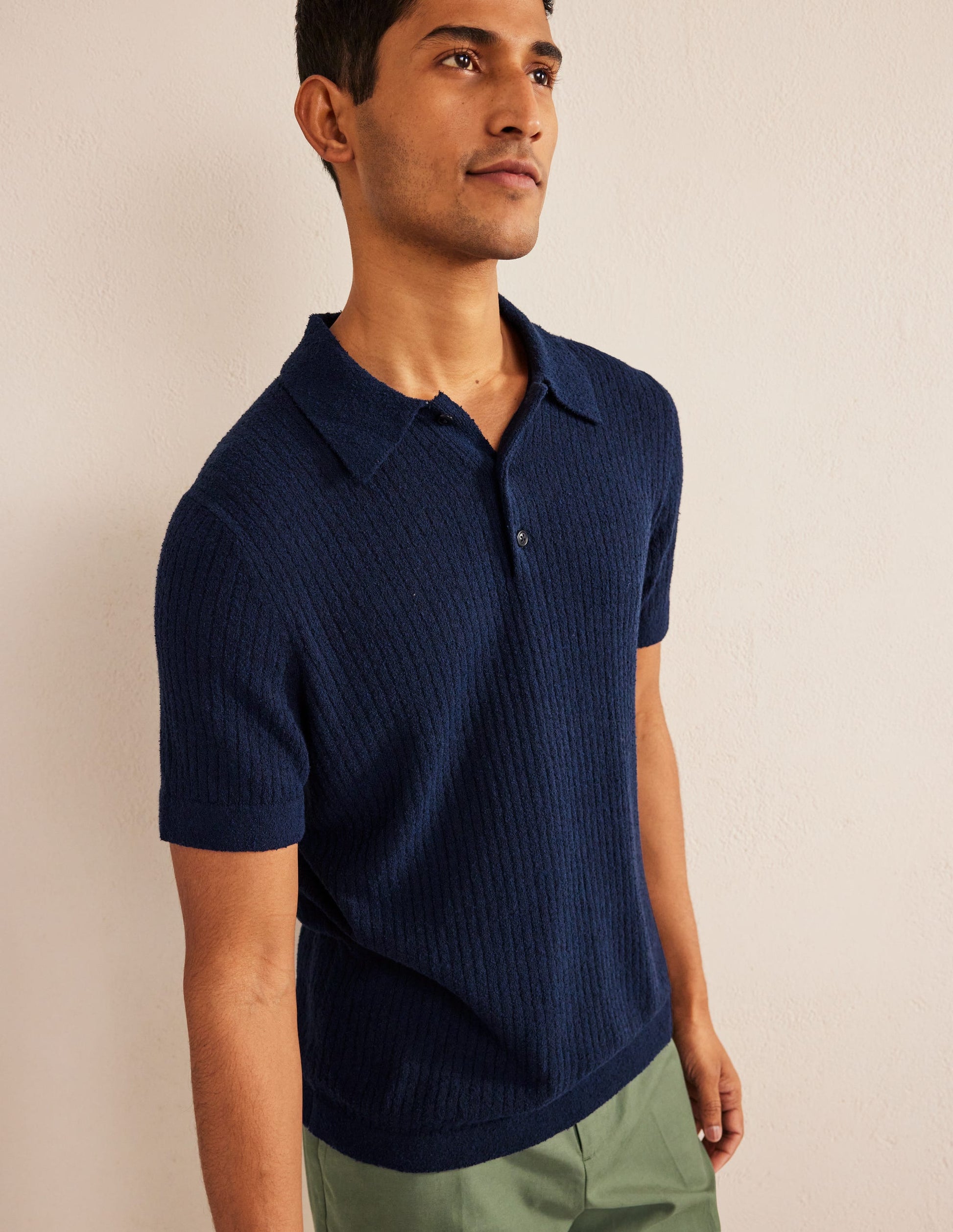 Boucle Knitted Polo-French Navy-4
