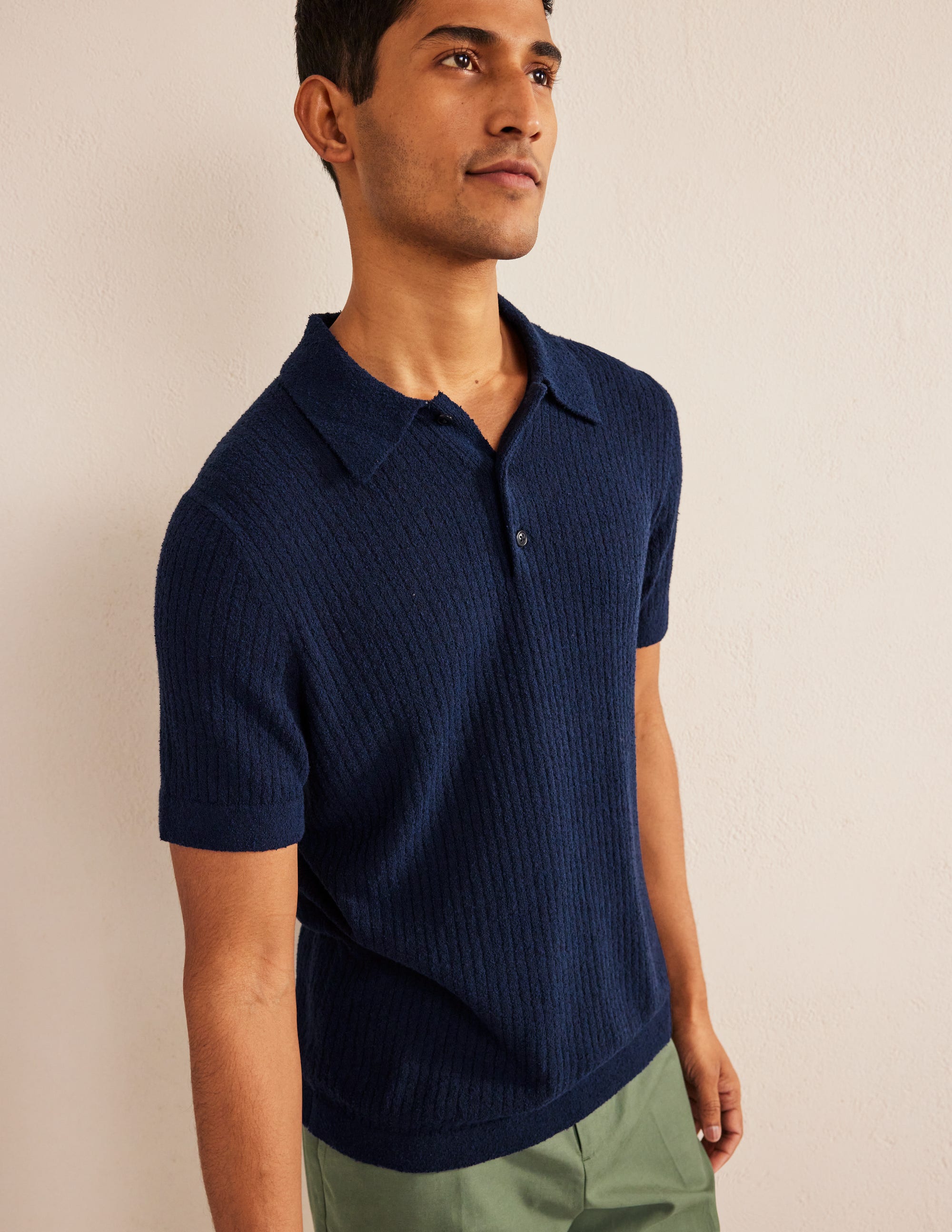 Boucle Knitted Polo-French Navy - Image 4