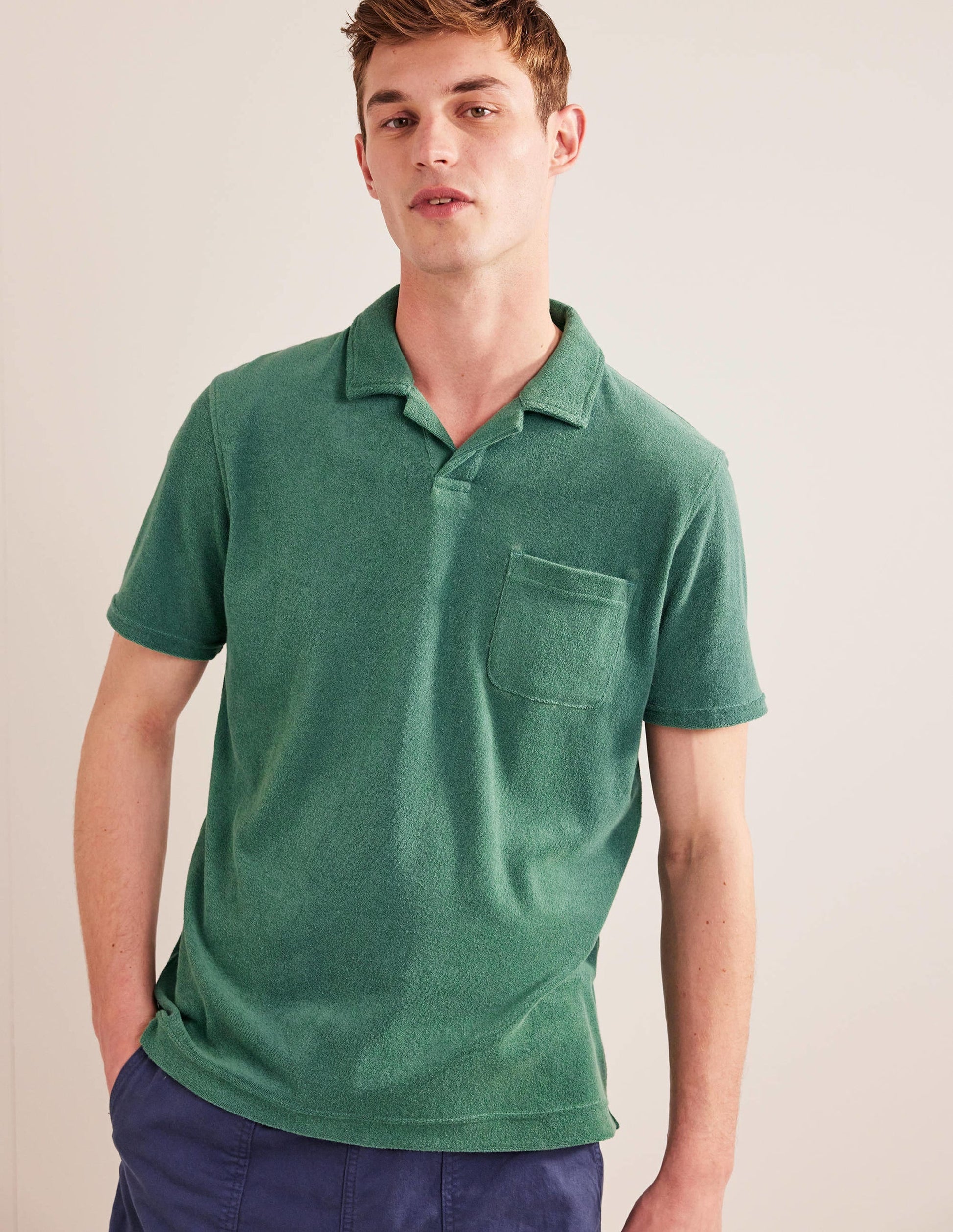 Open Collar Terry Polo-Deep Sea Green-1