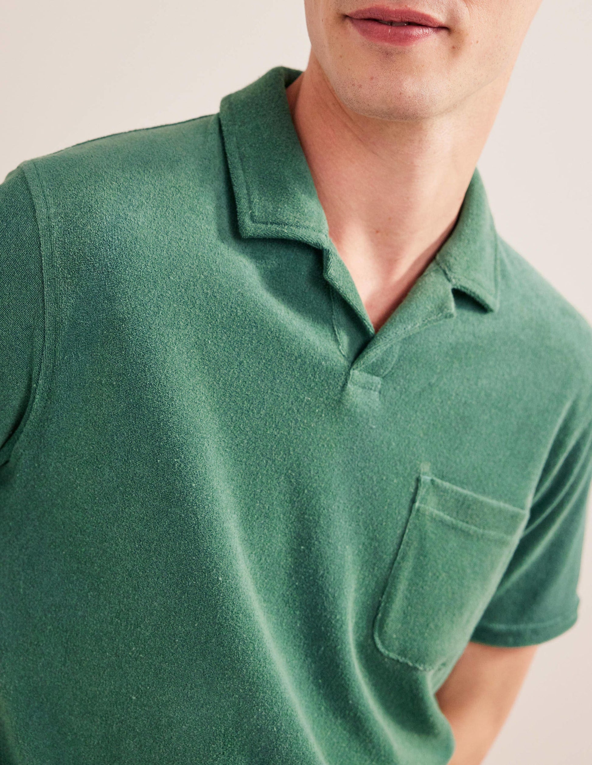 Open Collar Terry Polo-Deep Sea Green-2