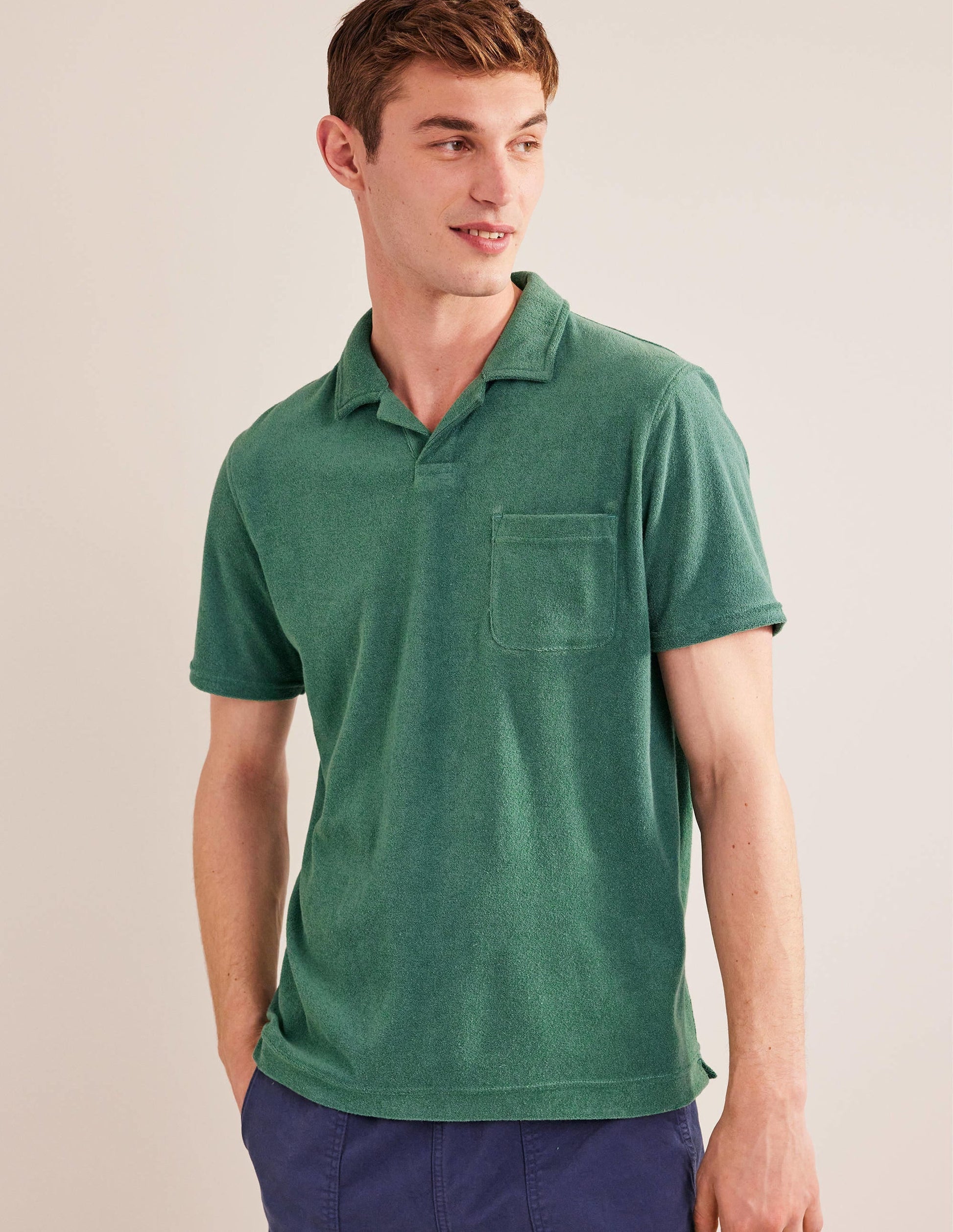 Open Collar Terry Polo-Deep Sea Green-4