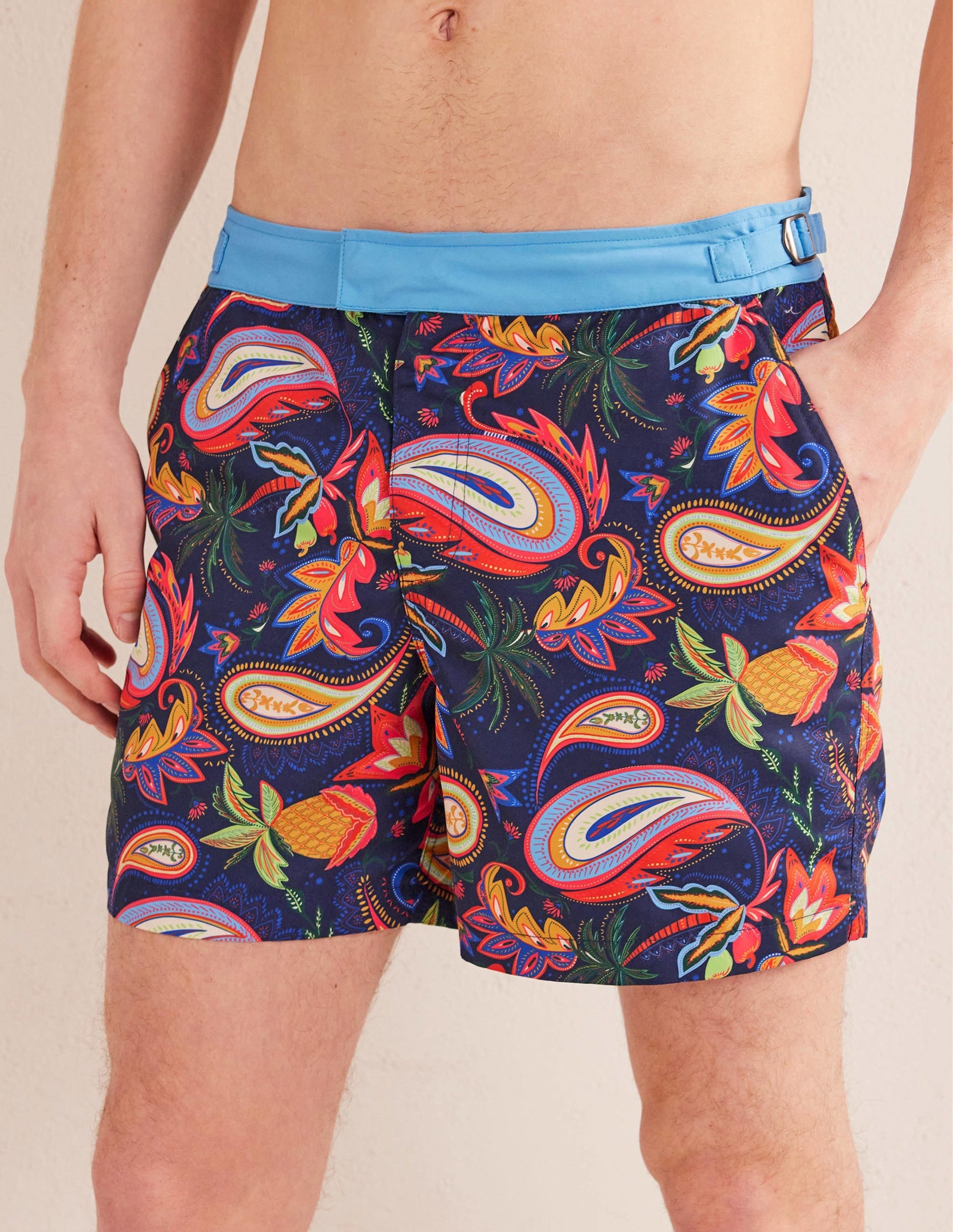 Fixed Waist Swim Short-Multi Pineapple Paisley-4