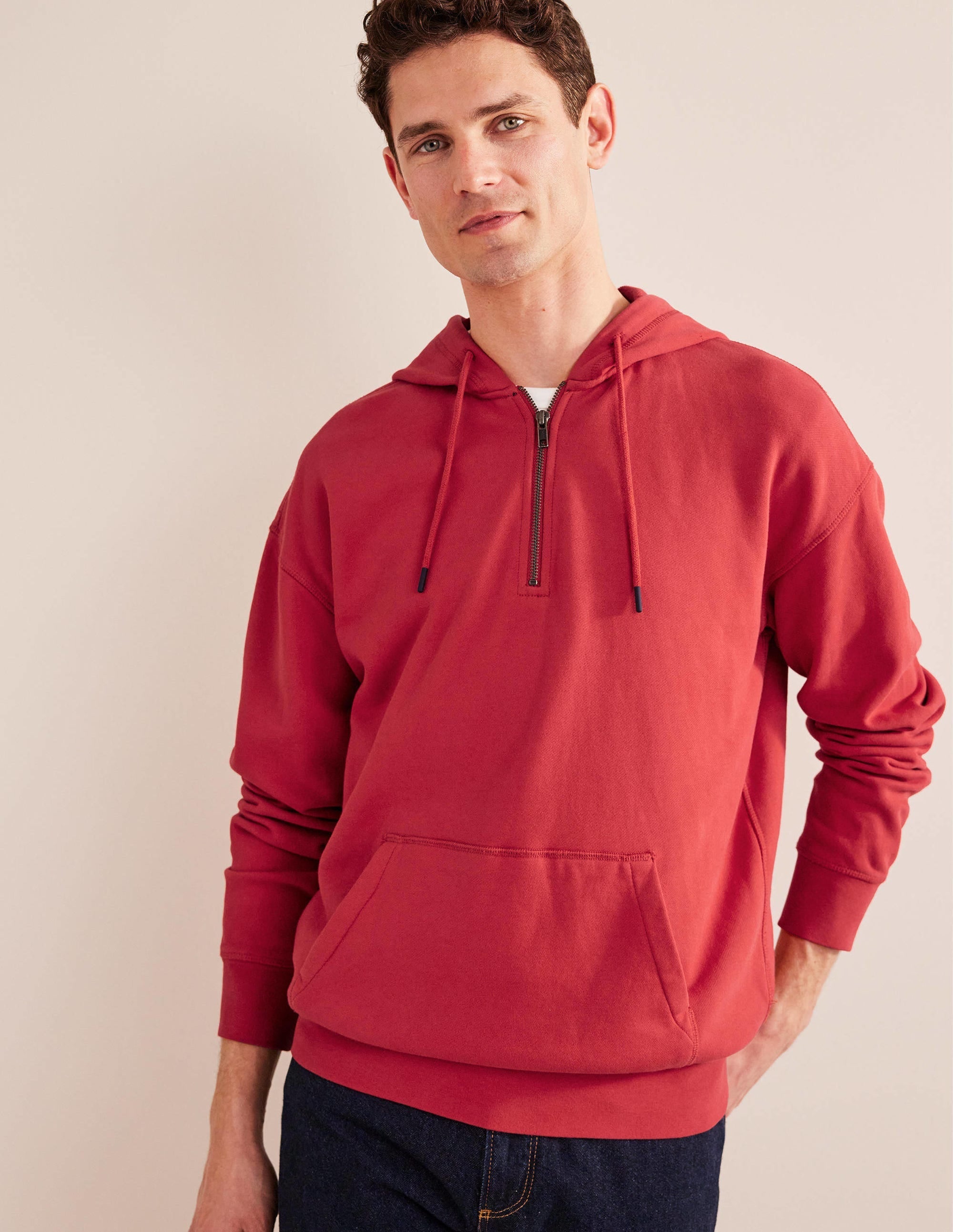 Garment Dye Half Zip Hoodie-Pompeian Red - Image 1