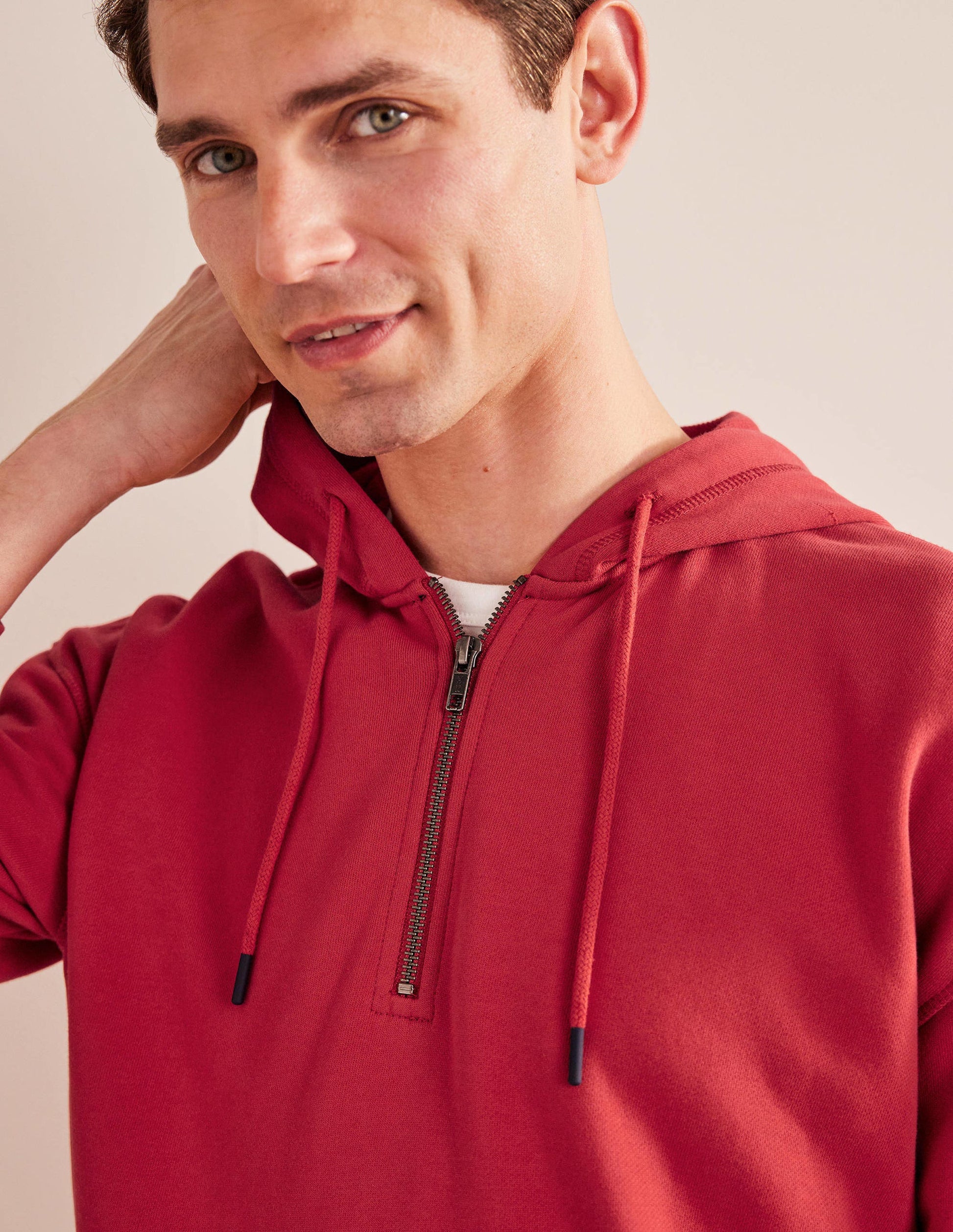 Garment Dye Half Zip Hoodie-Pompeian Red-2