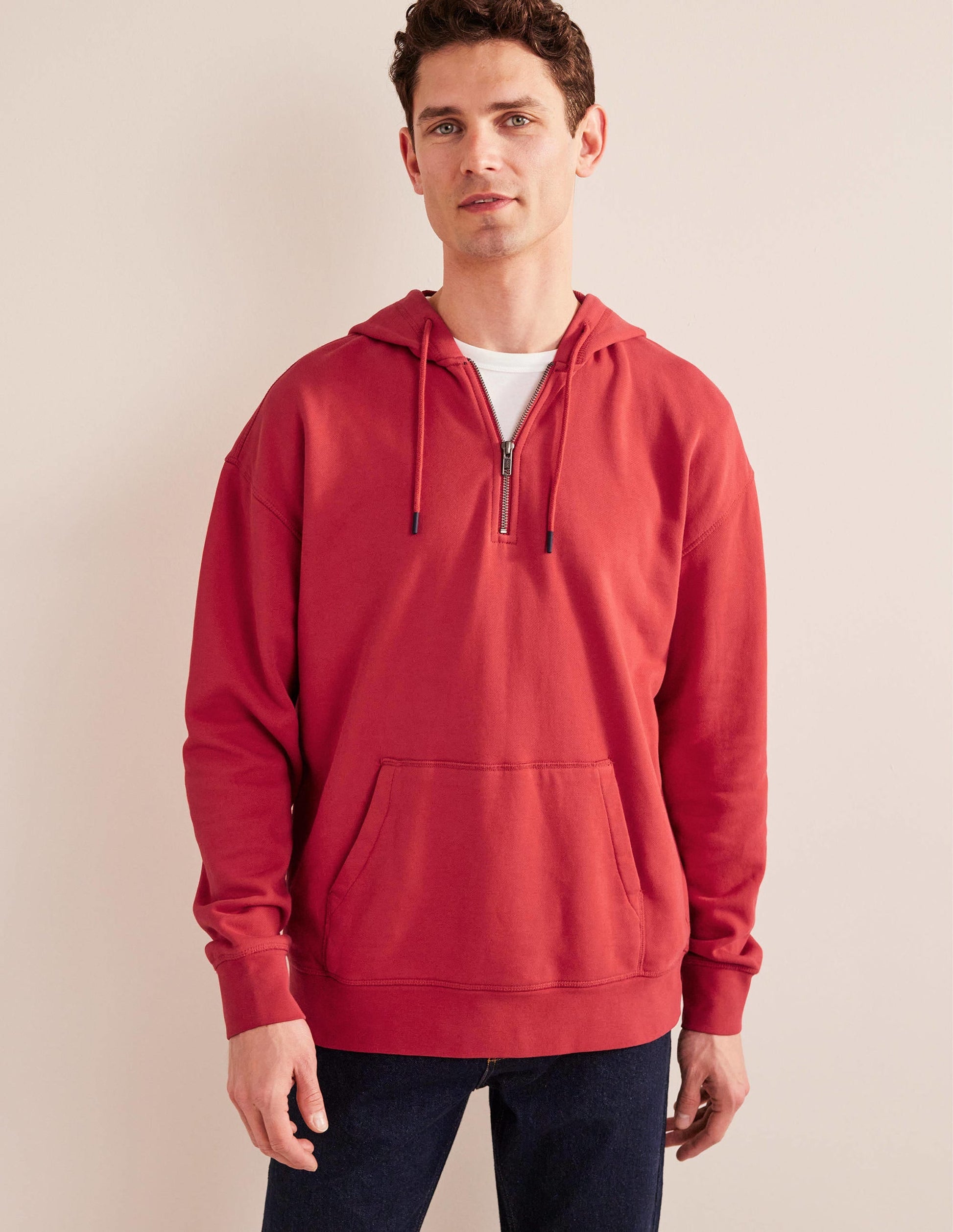Garment Dye Half Zip Hoodie-Pompeian Red-4