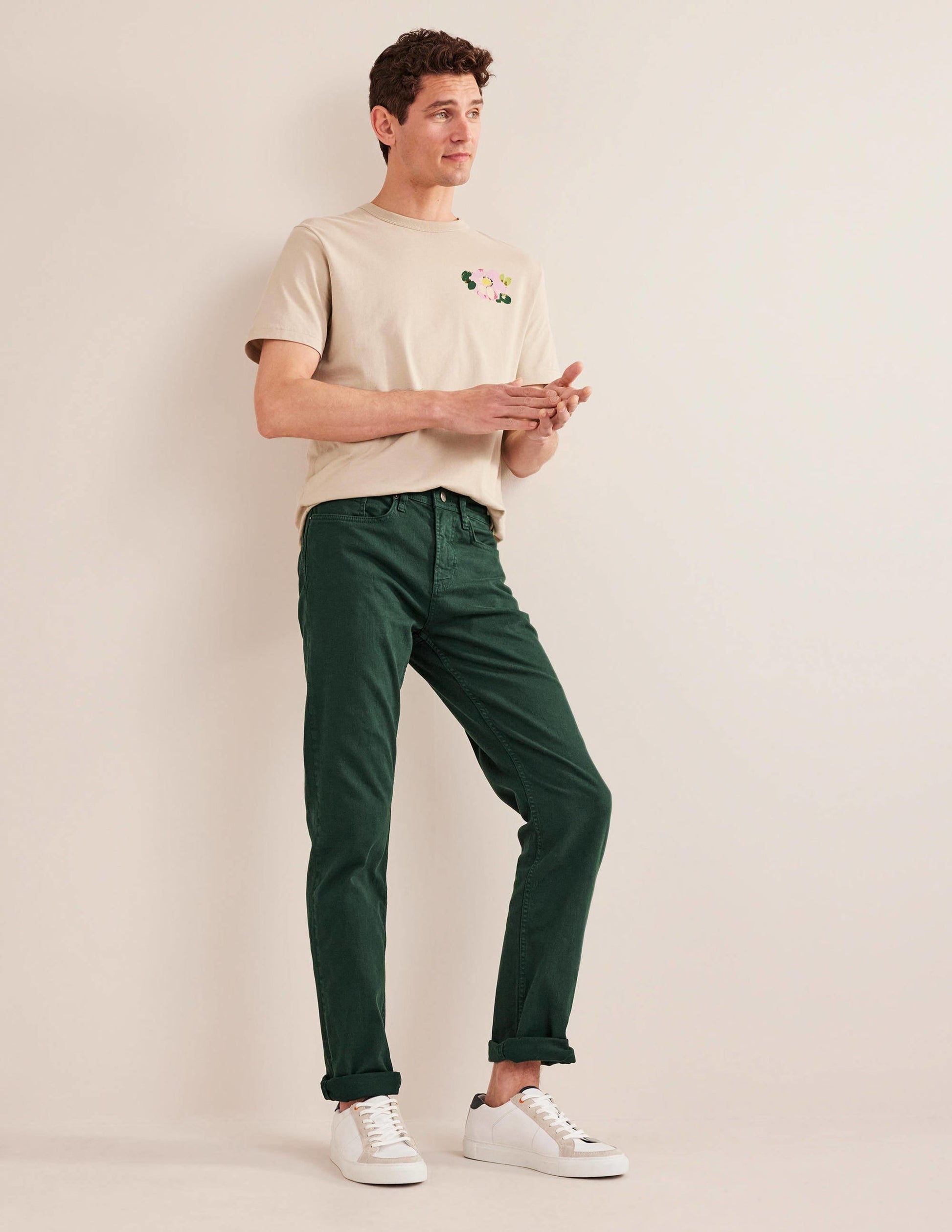 Garment Dye 5 Pocket Trousers-Palm Leaf-1