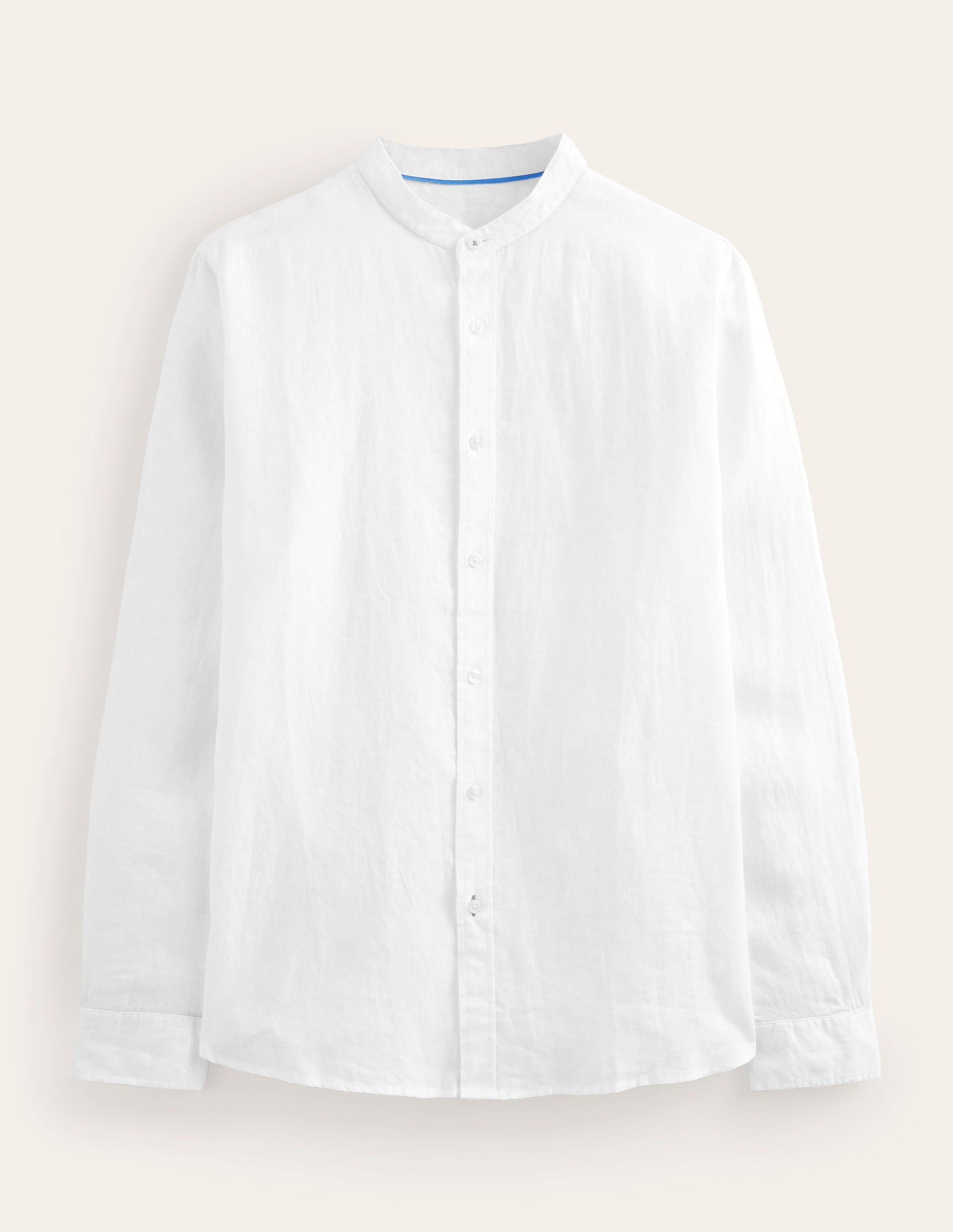 Grandad Collar Linen Shirt-White-6