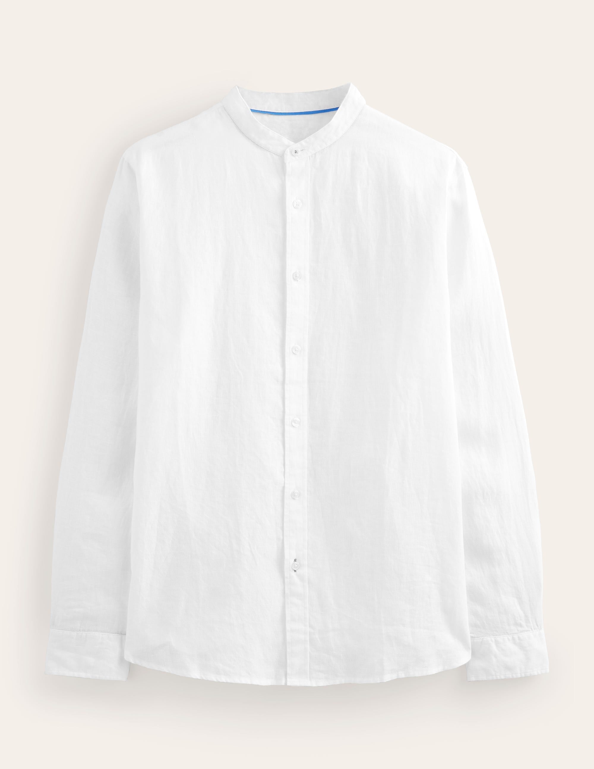 Grandad Collar Linen Shirt-White - Image 6