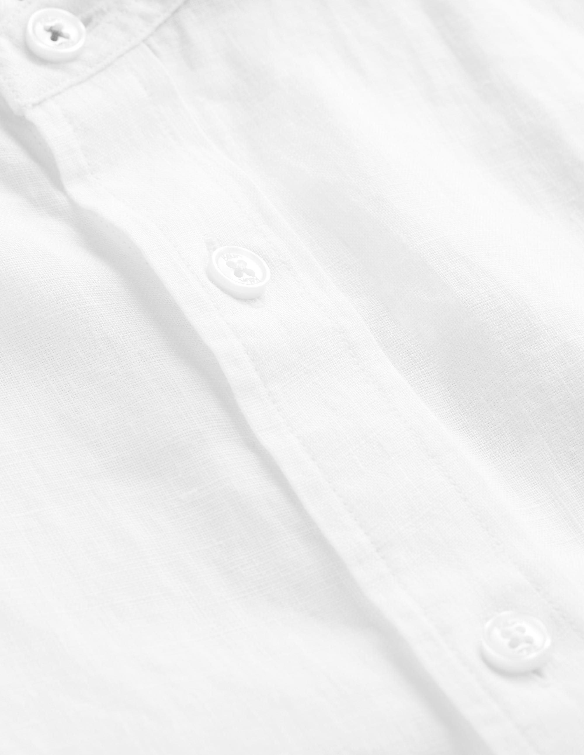 Grandad Collar Linen Shirt-White - Image 7