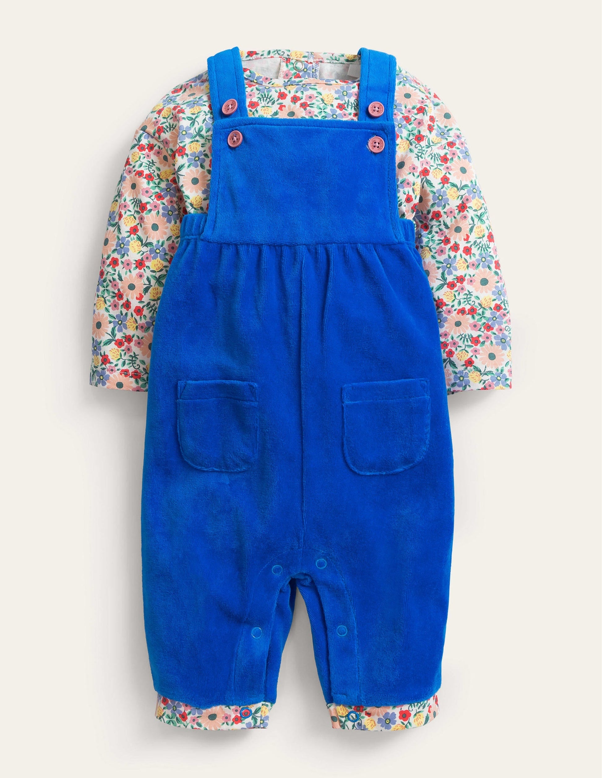 Velour Dungaree Set-Multi Fossil Floral-1